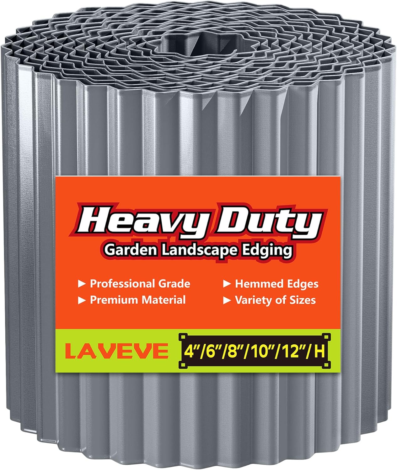 LAVEVE Corrugated Metal Garden Edging 8" x 20Ft, Landscape Edging Border for Lawn, Flower Bed, Garden Fence, Paver Edging (Light Gray)