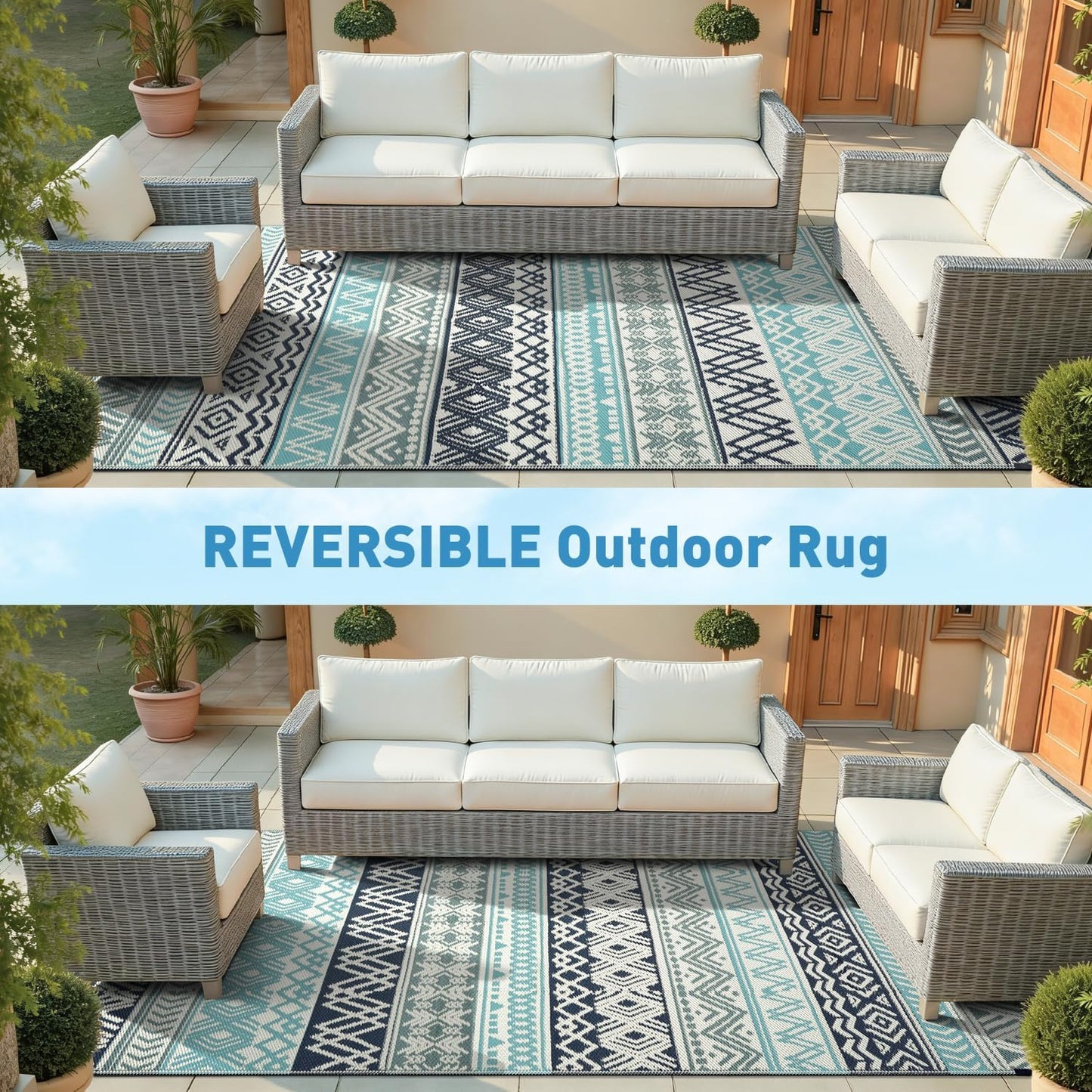 MontVoo Outdoor Rug Carpet 8x10 Waterproof-Patio Rug Mat Reversible RV Camping Rug Picnic Mat Plastic Straw Outside Rug for Balcony Porch Deck Beach-Boho Outdoor Area Rug for Patio Decor Colorful