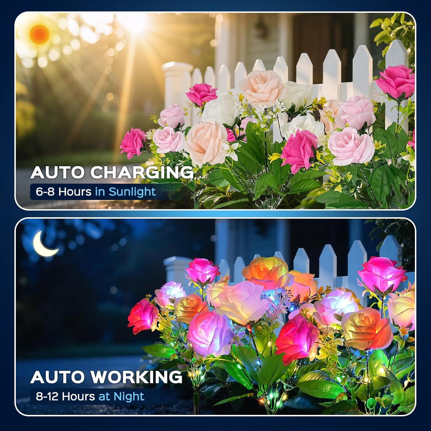 TANSOREN 4 Pack Solar Garden Lights Outdoor, Rose Flowers Colorful LED Waterproof Solar Powered Landscape Lights for Patio, Outside Yard, Pathway Decorative, Décor, Gifts, Two Lighting Modes