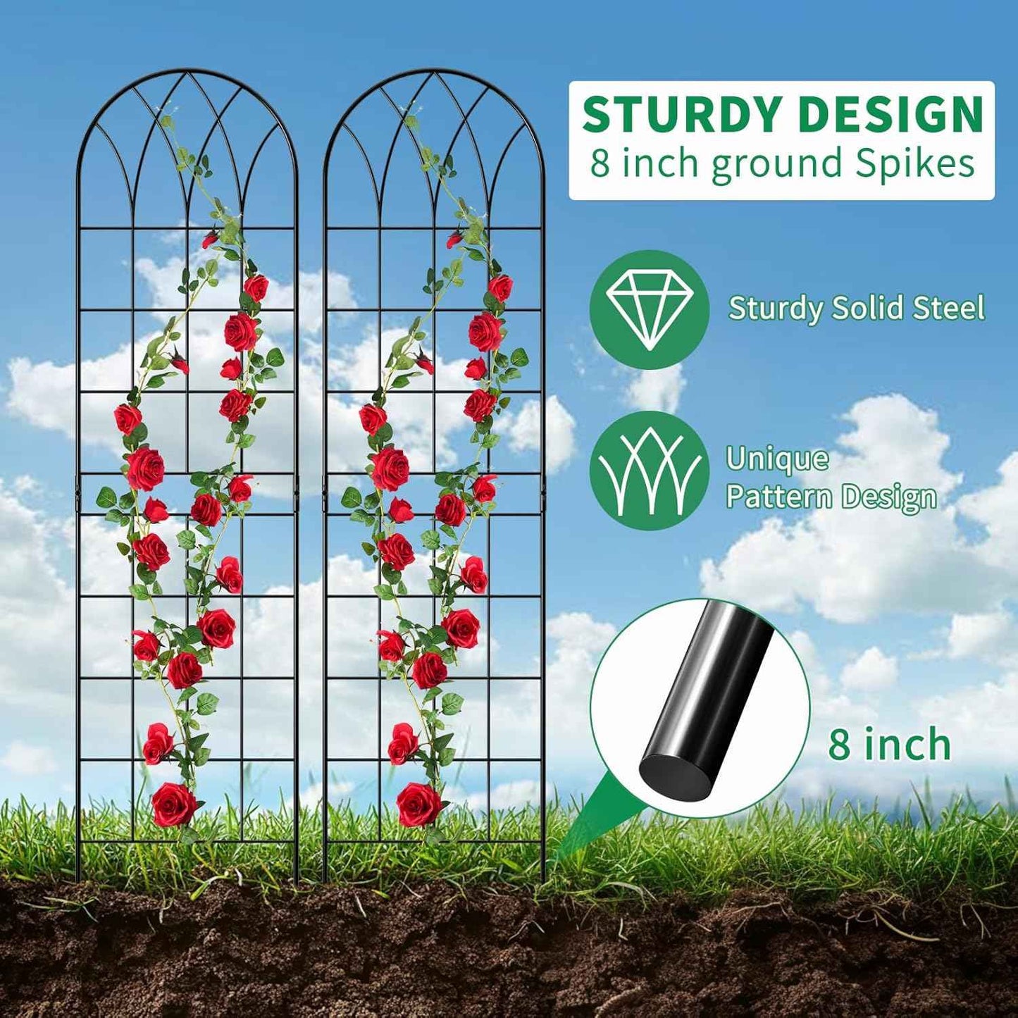 4 Pack Metal Garden Trellis for Climbing Plants, Black Metal Garden Trellis for Vines Plant Rose Vegetable Support,Large Decorative Outdoor Trellis