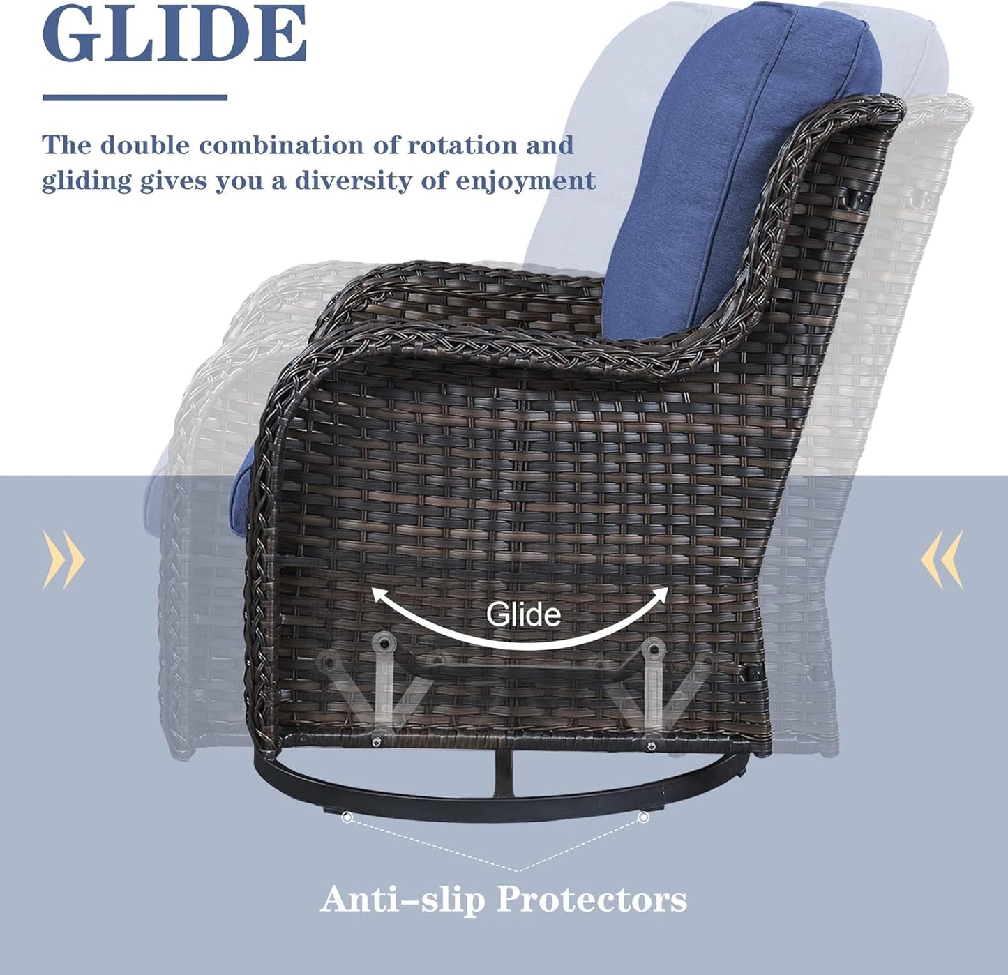 Outdoor Patio Furniture Set - 7 Piece Brown Wicker Conversation Patio Furniture Set All Weather Swivel Chairs with Ottoman and Loveseat Glider Chair for Deck Balcony Backyard