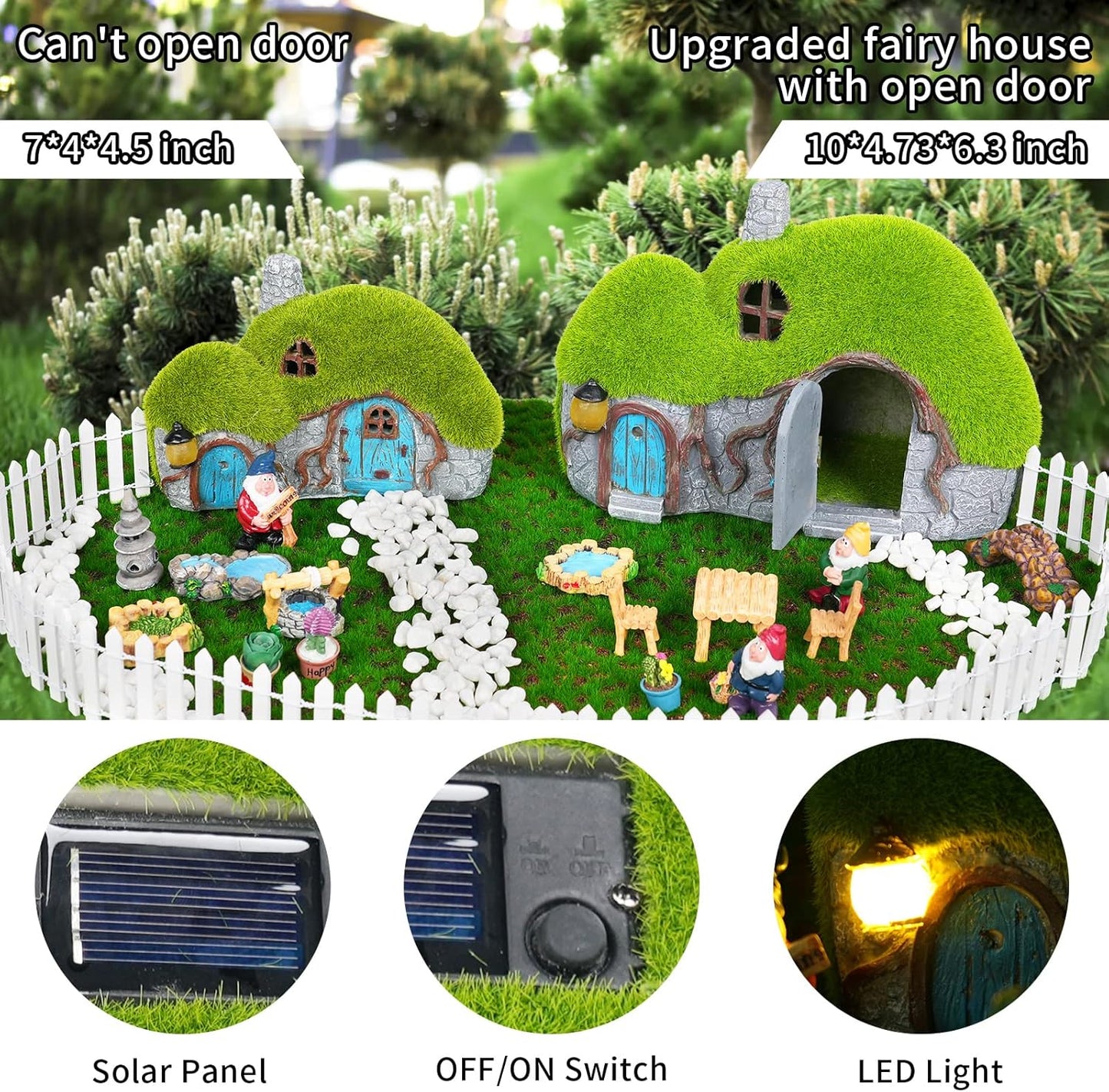 Garden Statues Outdoor Decor - Fairy House with Waterproof Solar Lights Resin Figurines for Yard Lawn Porch Outside Ornament or Garden Gift