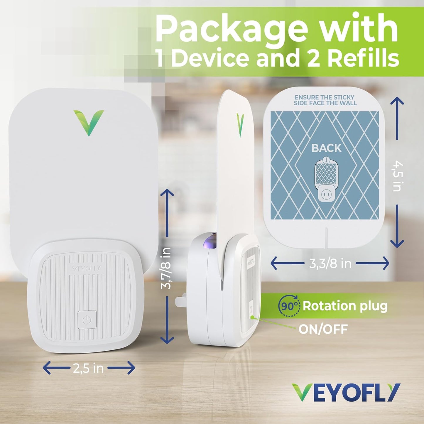 VEYOFLY Fruit Fly Traps for Indoors (1 Device + 2 Refills), Gnat Trap Indoor Plug in, Bug Traps, Flying Insect Trap, Gnat Traps for House Indoor, Fly Trap Indoor for Home Bug Light, Gnats Catcher