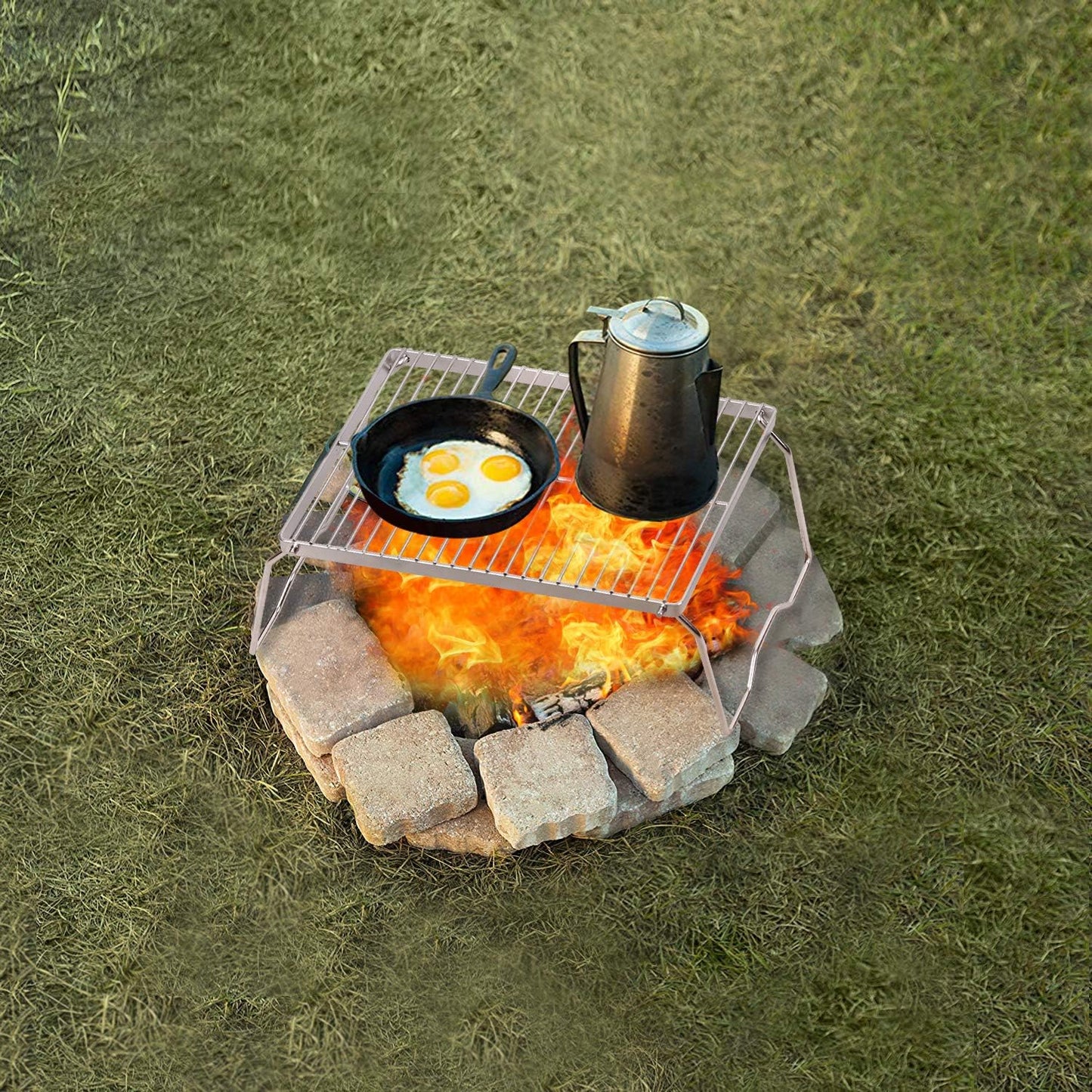 REDCAMP 13.6" Small Folding Campfire Grill, Heavy Duty Portable Camping Grill Grate with Carrying Bag for Outdoor Cooking Camping Hiking Backpacking Picnic BBQ