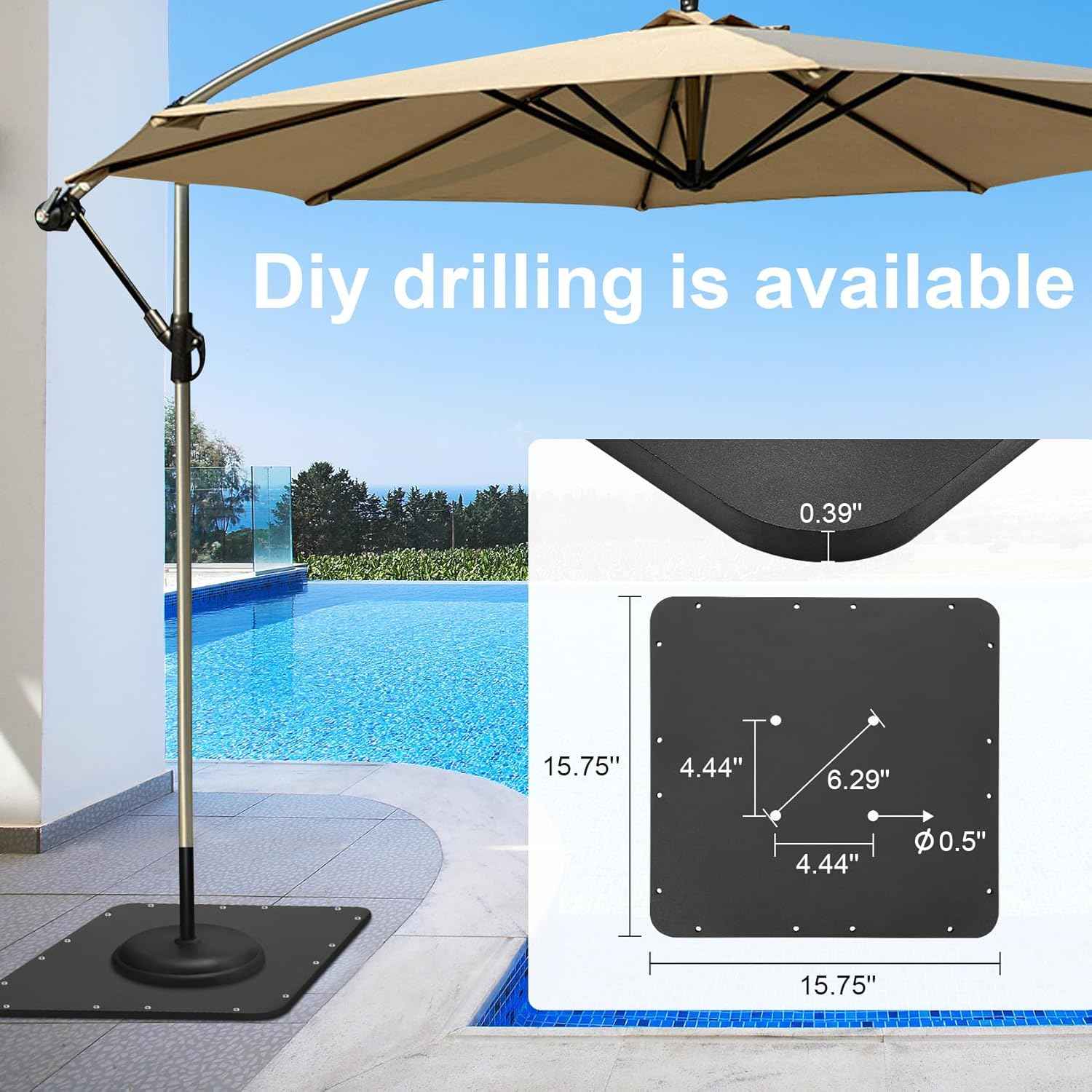 Suitable for Purple Leaf Umbrella Base of Deck Cantilever Umbrellas,15.75''(L) X 15.75''(W) X 0.39''(T),Offset Patio Cantilever Umbrella Base,Fixed Purple Leaf Umbrella Base,Weighs 29 LB