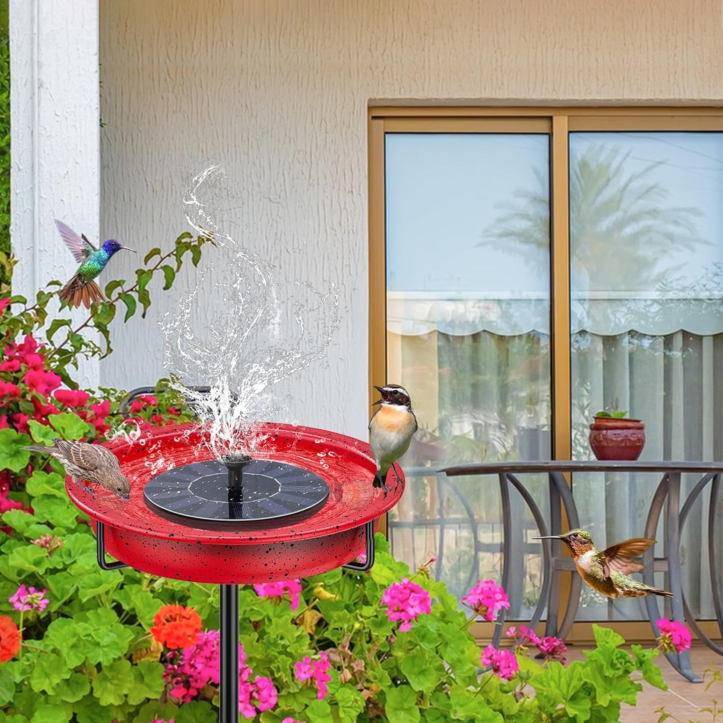 40In Metal Bird Bath for Outside, Freestanding Garden Birdbaths Bowl Bird Feeder, Detachable Decoration Spa Birdfeeder for Outdoor Garden Patio Yard Lawn (Red)