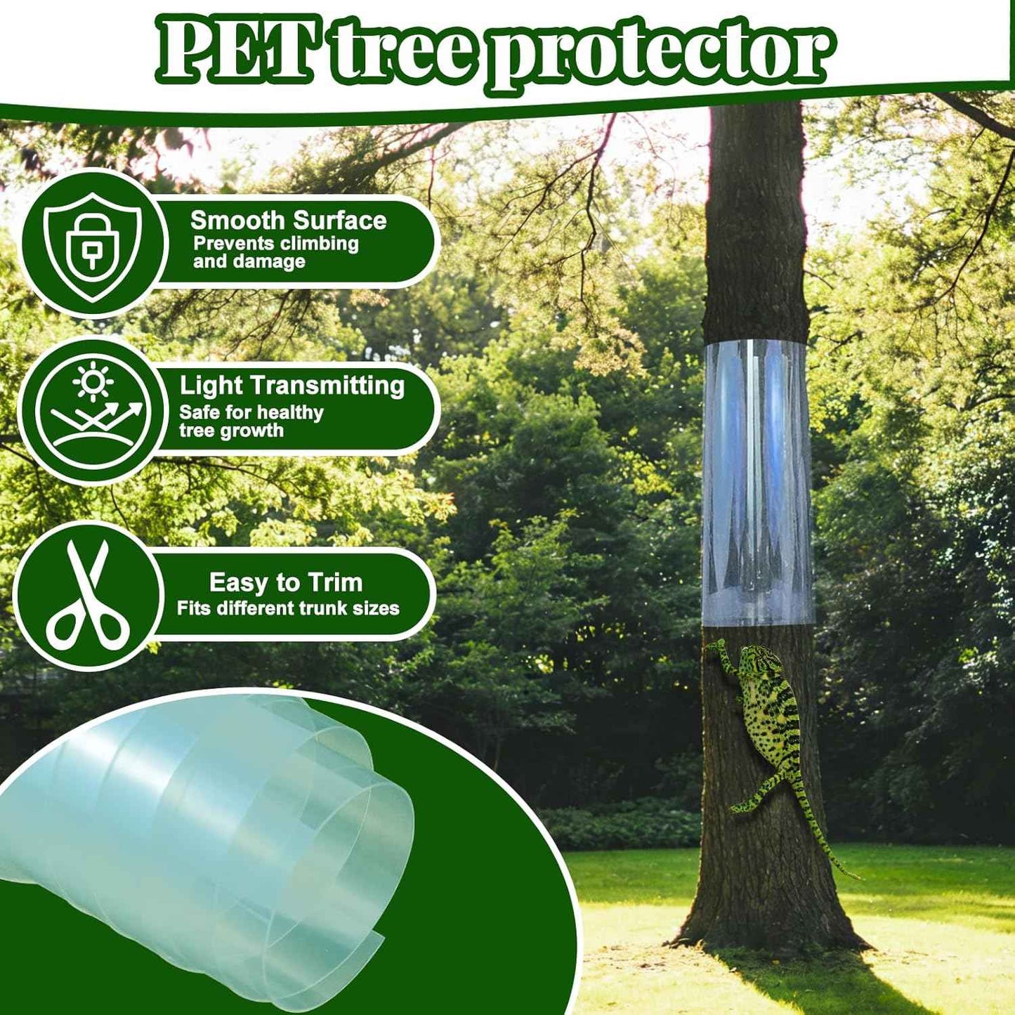 Iguana Tree Wrap 65" L X 16" W Squirrel Baffle for Bird Feeder Poles Plastic Tree Trunk Protector Guard Reusable Squirrel Guard Tree Wrap Clear Anti-Climbing Tree Barrier with Adhesive Tapes