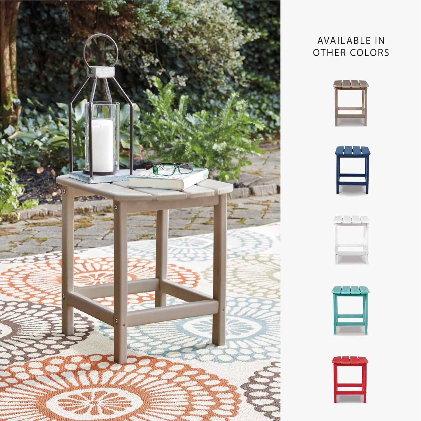 Signature Design by Ashley Sundown Treasure Outdoor Patio HDPE Weather Resistant End Table, Brown
