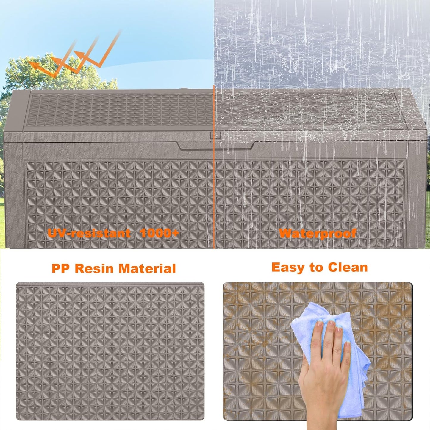 110 Gallon Resin Deck Box Outdoor Storage Box Waterproof for Patio Furniture,Outdoor Cushions,Garden Tools and Pool Supplies（Grey）