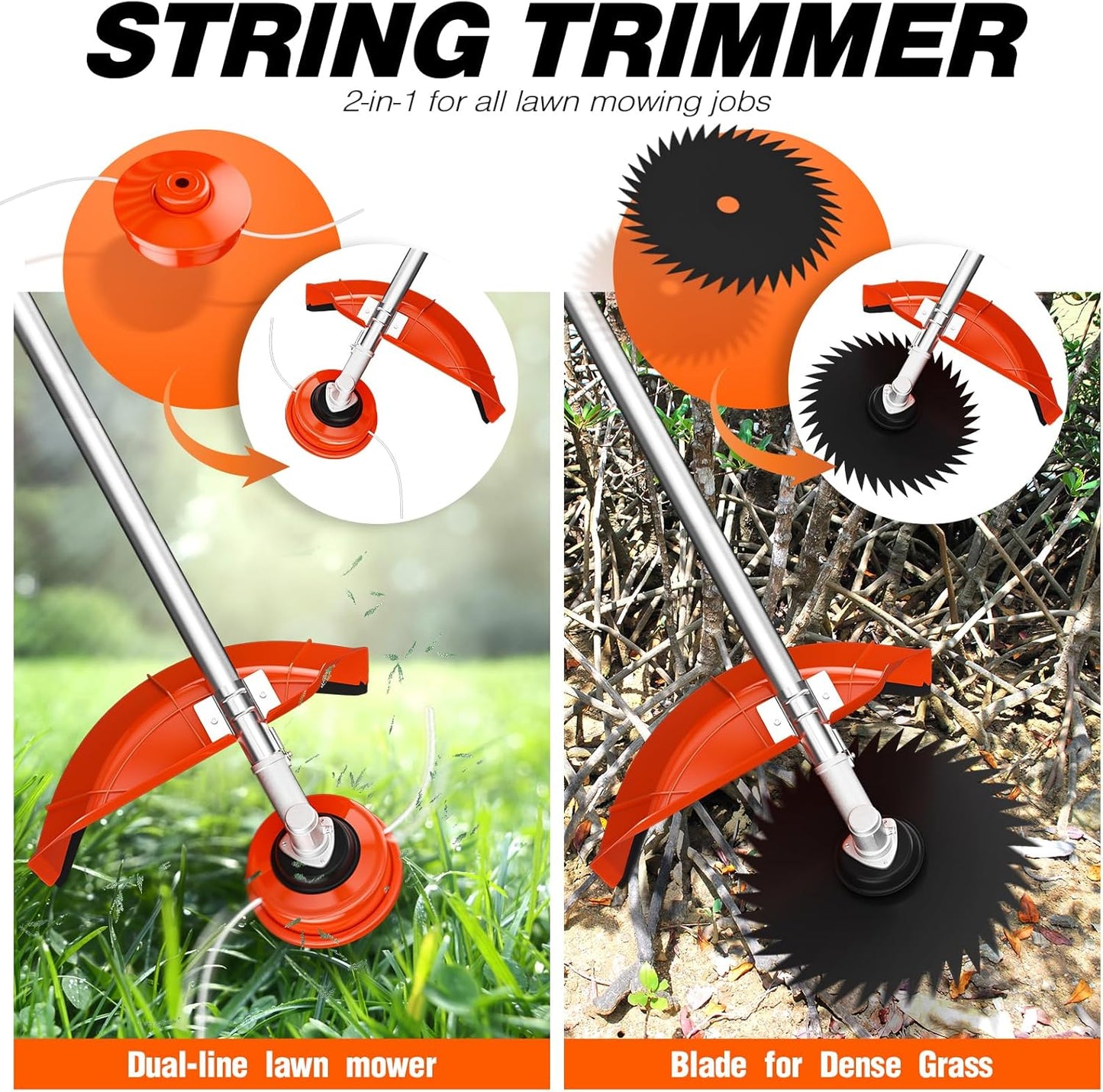 52cc 3 in 1 Gas String Trimmer with Gas Hedge Trimmer,2-Stroke Brush Cutter Gas Powered,Gas Weed Eater Trimmer for Weeds and Grass (52cc Gas Trimmer)