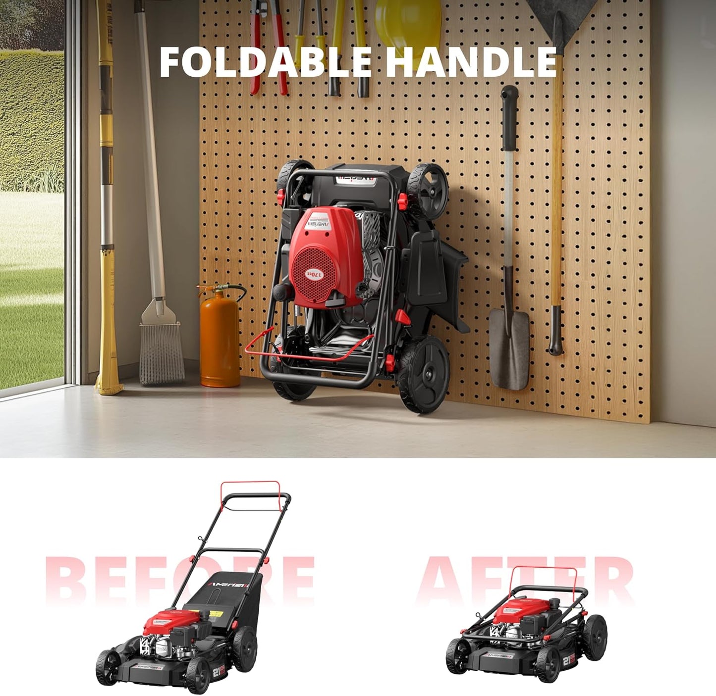 Gas Lawn Mower, 170cc OHV Engine with Forced Air Cooling, 21" Steel Deck, 3-in-1 Mulching/Bagging/Side Discharge, 6 Cutting Heights, 1.4-Bushel Grass Catcher, Self-Propelled