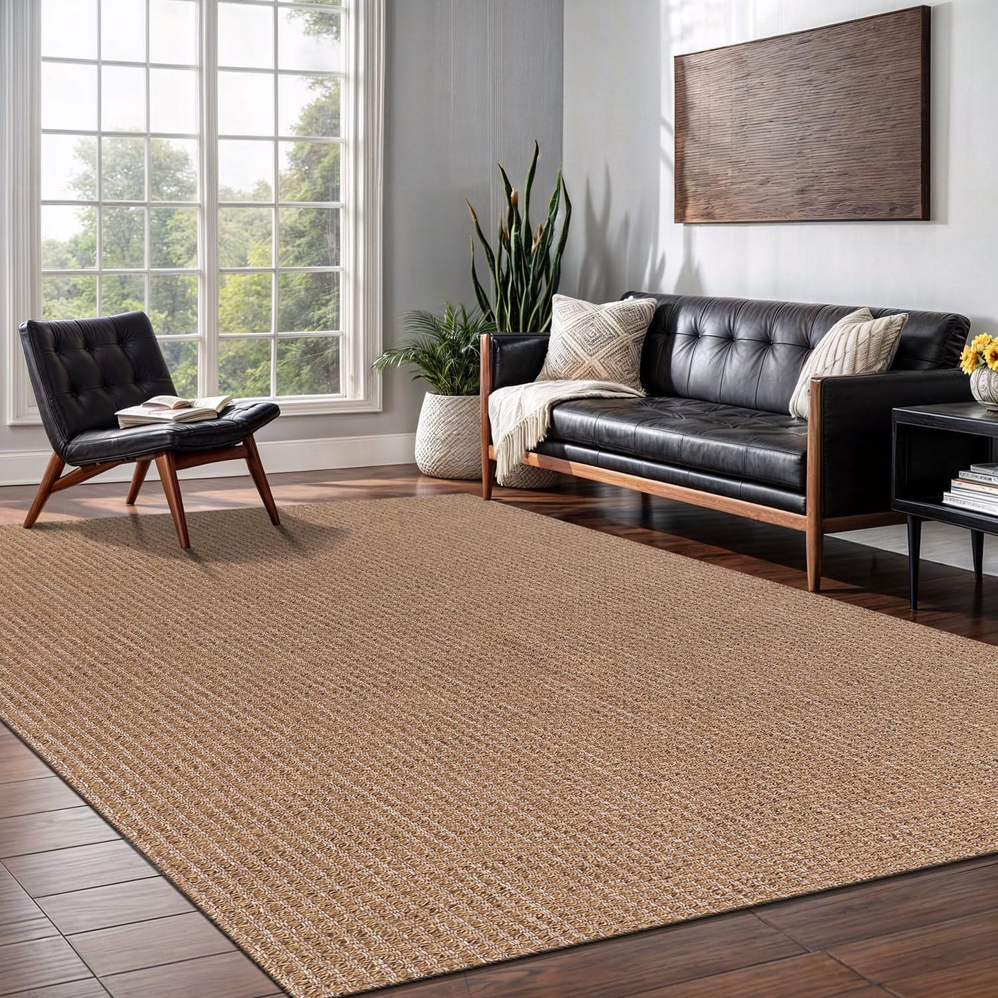 Easy Jute Rug 8x10 Indoor Outdoor Natural Rugs Solid Fiber Rug Woven Area Rug Boho Easy Clean Inside Carpet for Living Room Bedroom Dining Room Hallway or Outdoor Patio Porch (8 X 10 Natural)