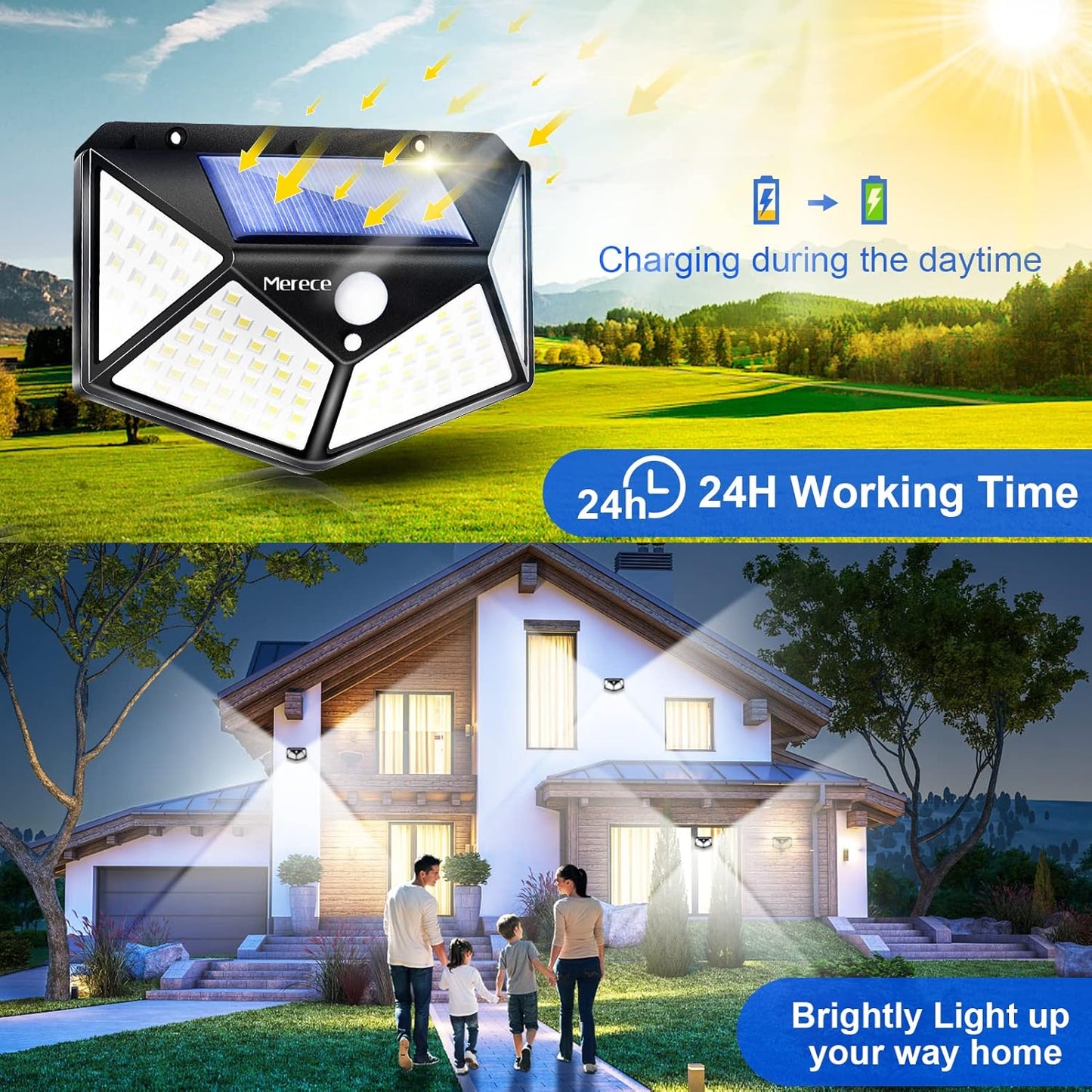 VINHMOR Solar Lights Outdoor 6 Pack, 100LED/3 Modes 270° Lighting Angle Motion Sensor Security Lights, IP65 Waterproof Wall Lights Solar Powered, Bright for Backyard Garden Fence Patio Front Door
