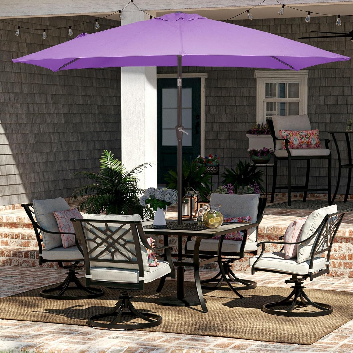 JEAREY 6.5x10 ft Rectangular Patio Umbrellas Outdoor Market Umbrella with Push Button Tilt and Crank, Rectangle Table Umbrella 6 Sturdy Ribs UV Protection for Pool Garden Backyard Deck, Taro Purple