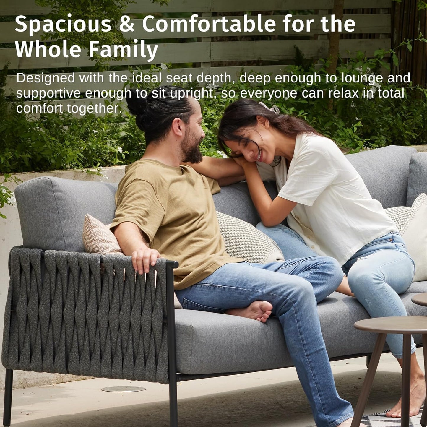 East Oak 5-Piece Patio Furniture Set | Life Chatter 5-Seat Outdoor Sectional Sofa Conversation Set, Deep Seating Couch with 2 Coffee Tables & Thick Cushions for Balcony & Backyard, Porch | Misty Grey