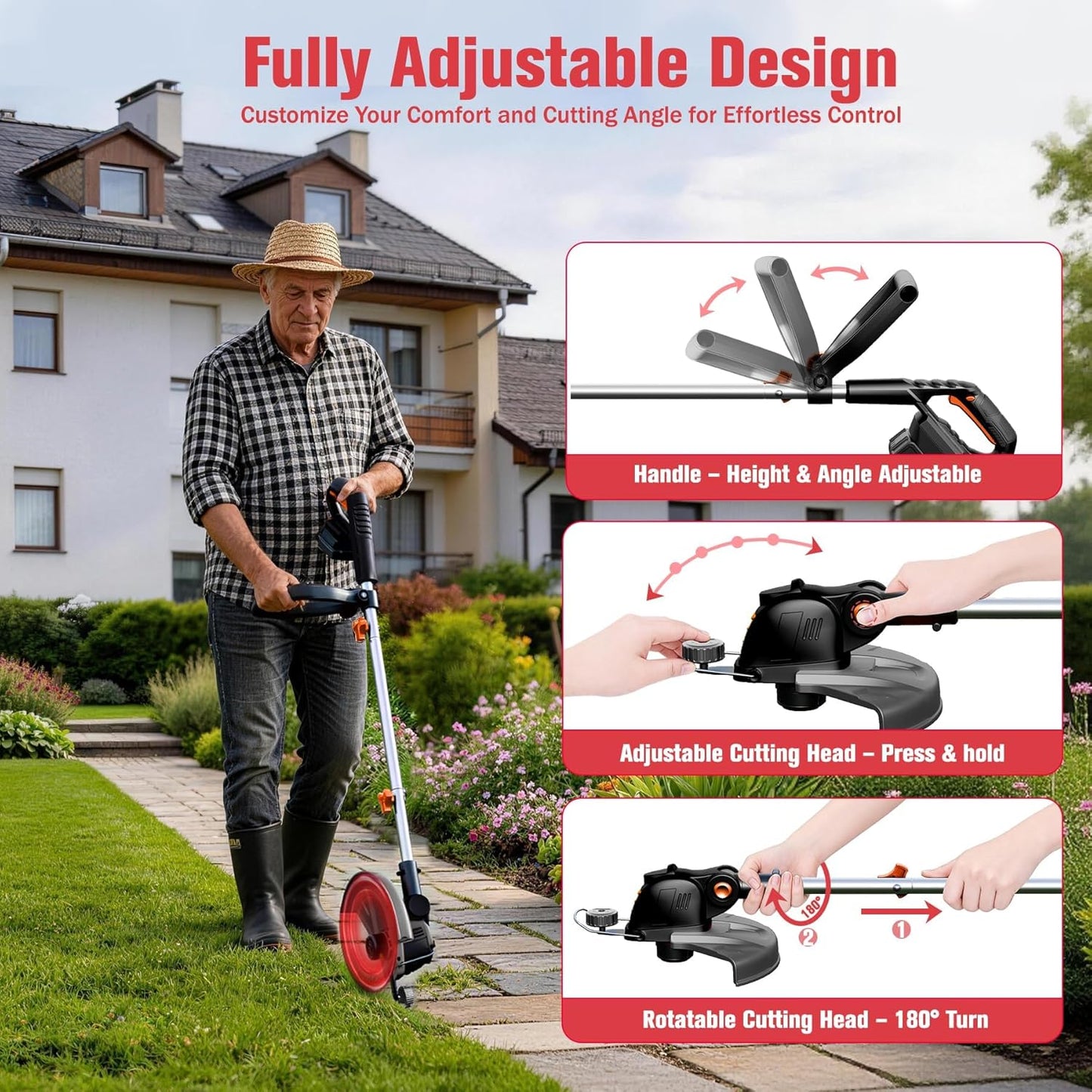 Electric Weed Wacker String Trimmer:2 x 4.0Ah Batteries Cordless Weed Eater 21V Battery Powered with 12" Cutting Width, Eco Friendly Grass Cutter Edger Lawn Tool with Fast Charger