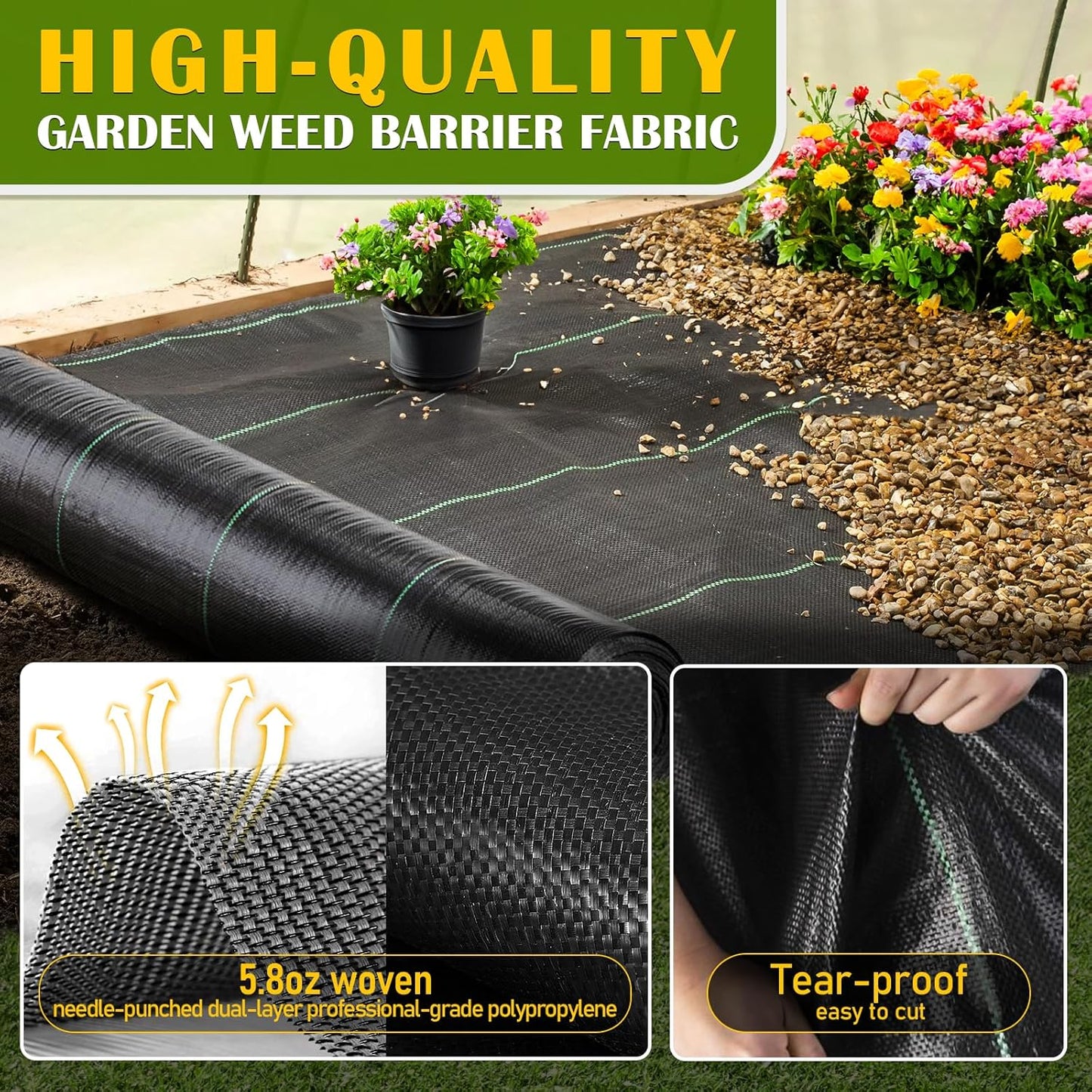 KAKO 4Ft x 100Ft Weed Barrier Fabric Heavy Duty Weed Barrier Landscape Fabric, Garden Fabric Weed Barrier, Ground Cover Weed Barrier Weed Cloth for Garden Fabric, Landscaping Fabric, Driveway Fabric
