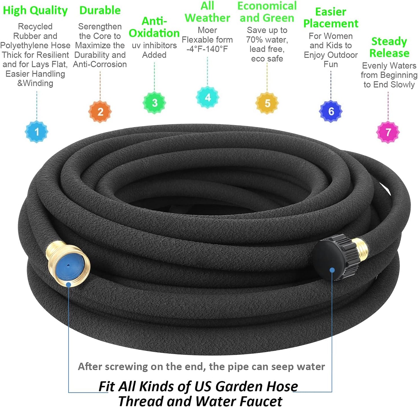 STYDDI Soaker Hose, 1/2" x 50 FT Round Rubber Garden Soaker Hose, Heavy Duty Water Seeper Soaker Hoses for Foundation Watering, Garden Beds, Garden, Lawn and Plants