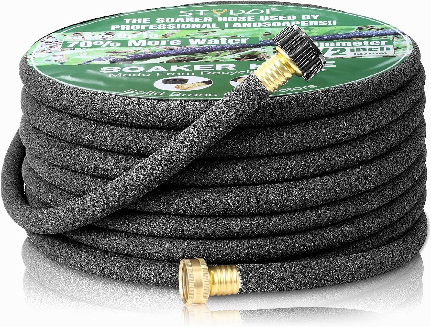STYDDI Soaker Hose, 1/2" x 50 FT Round Rubber Garden Soaker Hose, Heavy Duty Water Seeper Soaker Hoses for Foundation Watering, Garden Beds, Garden, Lawn and Plants