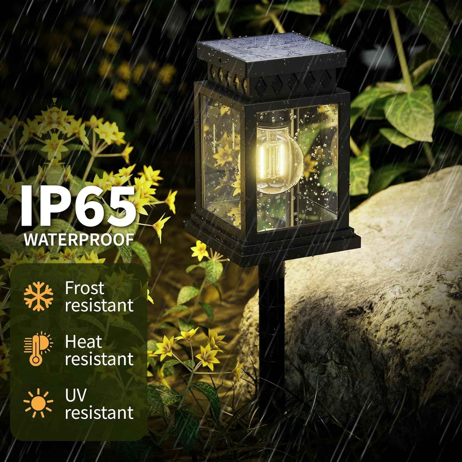 4 Pack Solar LED Stake Lights Outdoor Waterproof for Pathway Garden Yard Patio Driveway, Solar Walkway Lights Auto On/Off, Warm White, Up to 8H Lighting