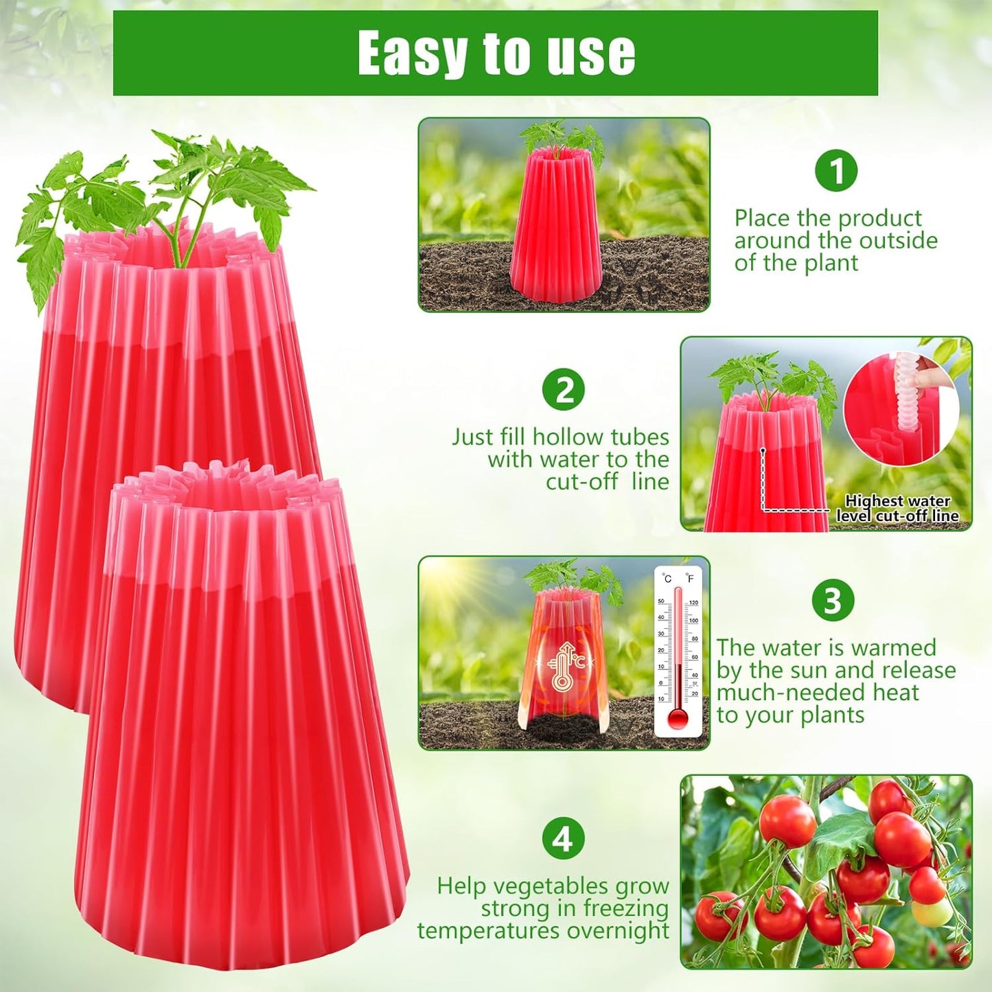 MJZ 5 Pack Walls of Water Plant Protectors, 18.3 x 18.3 Inch Reusable Wall of Water for Tomato Plants, Early Season Insulated Plant Protector Freeze Protection, Plant Covers for Winter Cold Weather