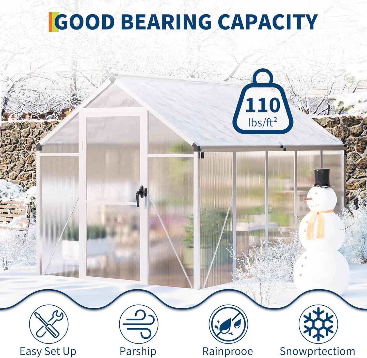Garvee 6 x 10 FT Greenhouse, Greenhouses for Outside, Polycarbonate Greenhouse with Aluminum Frame, Lockable Door and Ajustable Roof Vent for Backyard, Green Houses for Outside Garden Backyard, Patio