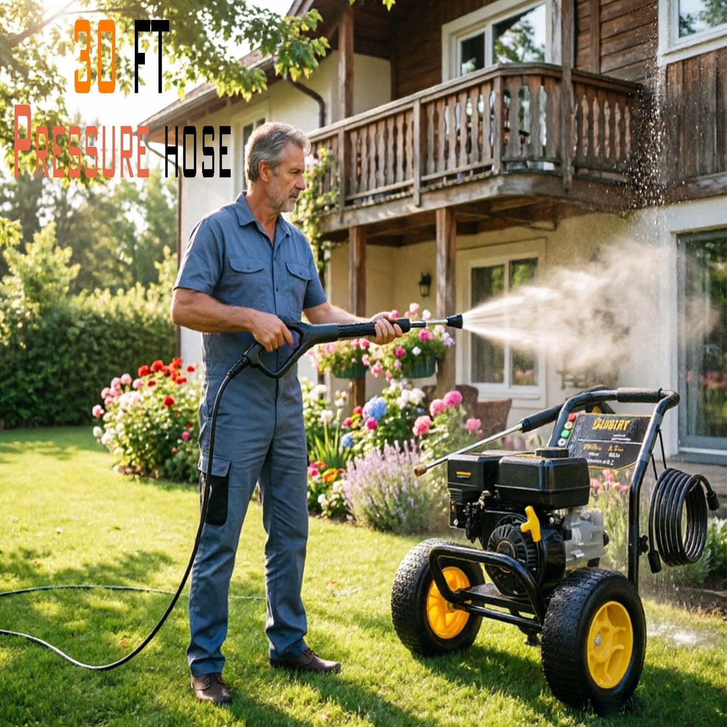 3600 PSI & 2.7 GPM Gas Pressure Washer, Heavy Duty Power Washer, 30Ft High Pressure Hose&Soap Tank, 5 Adjustable Nozzles, EPA/CARB Compliant,Black