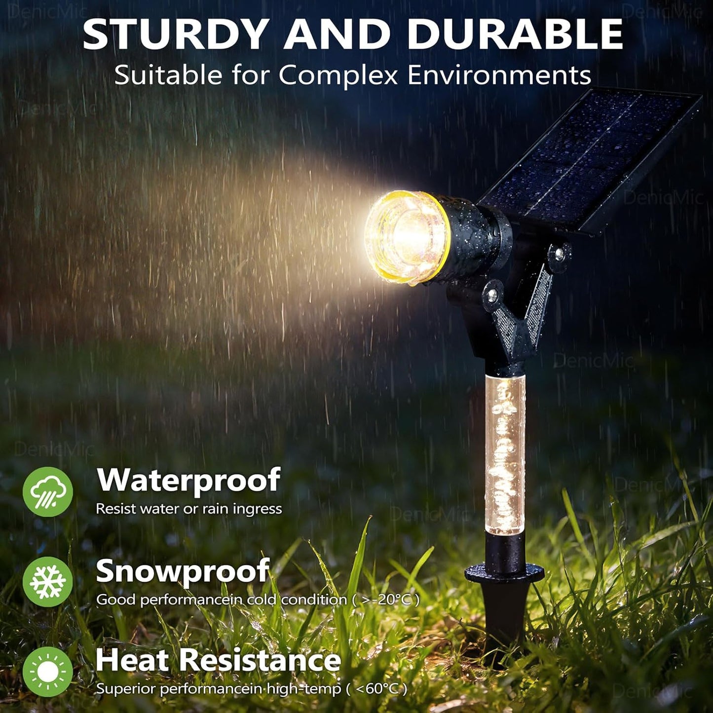 DenicMic Solar Spot Lights Outdoor Waterproof 3000K Warm White Lens LED Adjustable Angle Solar Lights Outdoor for Yard Garden Patio Wall Landscape Lighting Outside 4 Pack