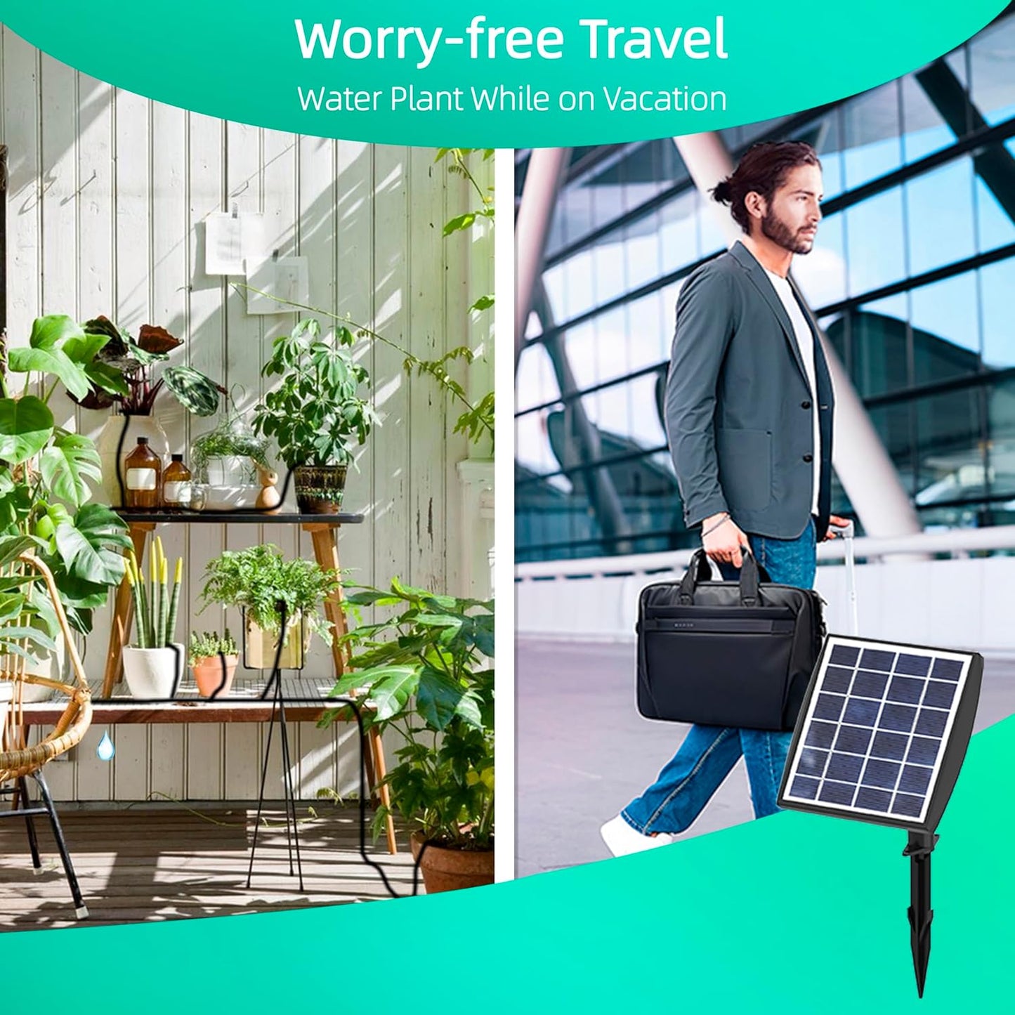 Solar Powered Drip Irrigation System, OHYEAHSPIN Solar Automatic Garden Watering Outdoor Greenhouse Accessories Supported 15 Pots Plants & 6 Timer Modes