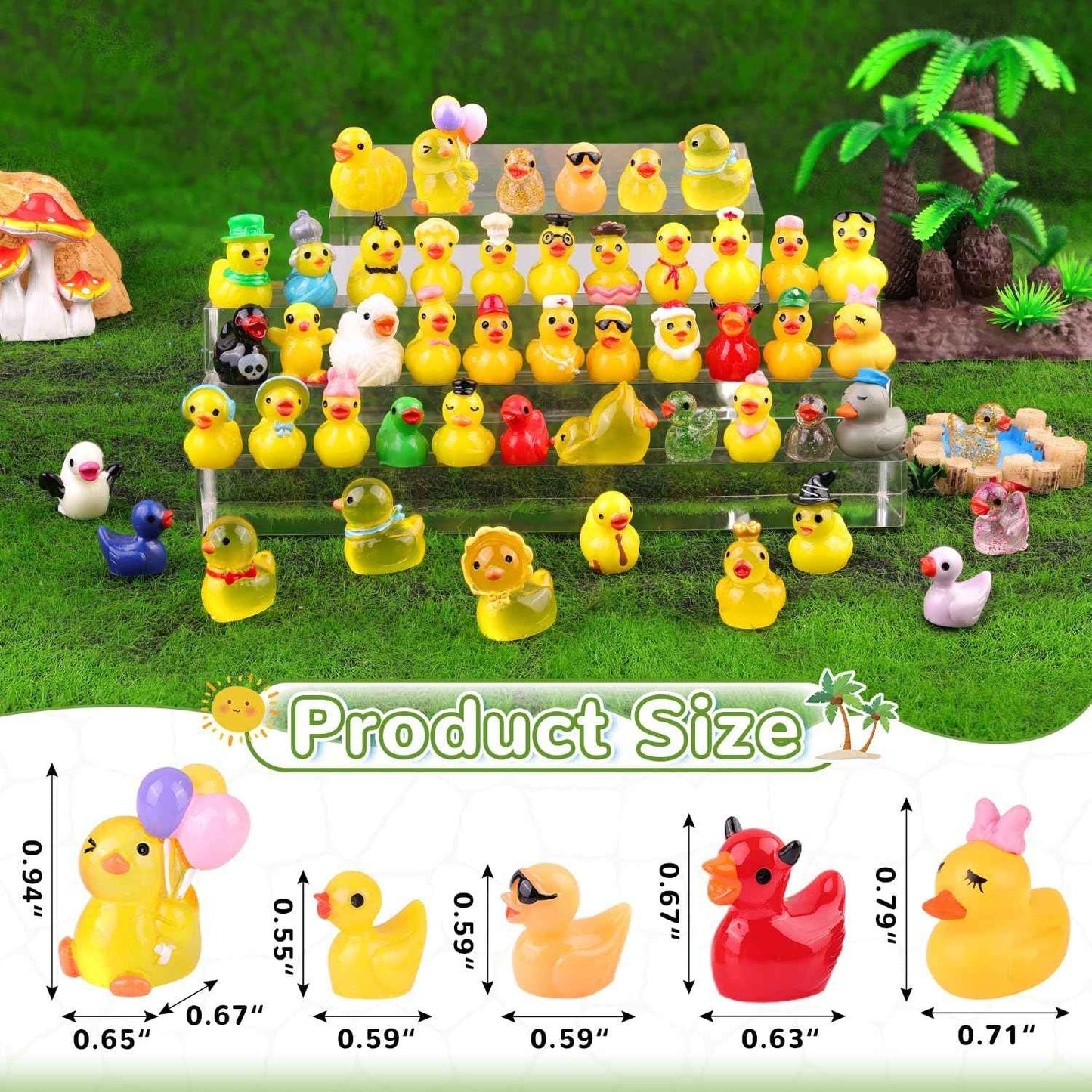 TINKRSTUFF 50PCS Mini Resin Animals Assorted Styles Cute Tiny Ducks,Miniature Duck Figures to Hide,Little Animal Bulk for Topper Desk Garden Dollhouse Landscape Aquarium Ornaments DIY Crafts & Decor