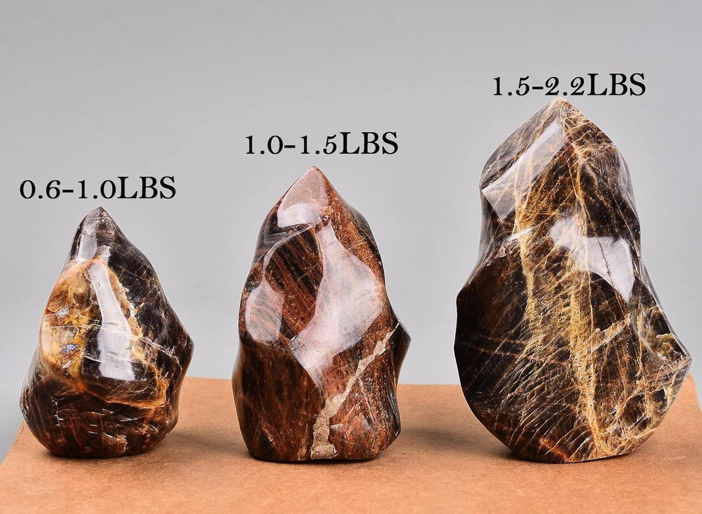 AMOYSTONE Black Moonstone Flame Shaped Towers Large Healing Crystal Stone Home Decor 1.5-2.2LBS