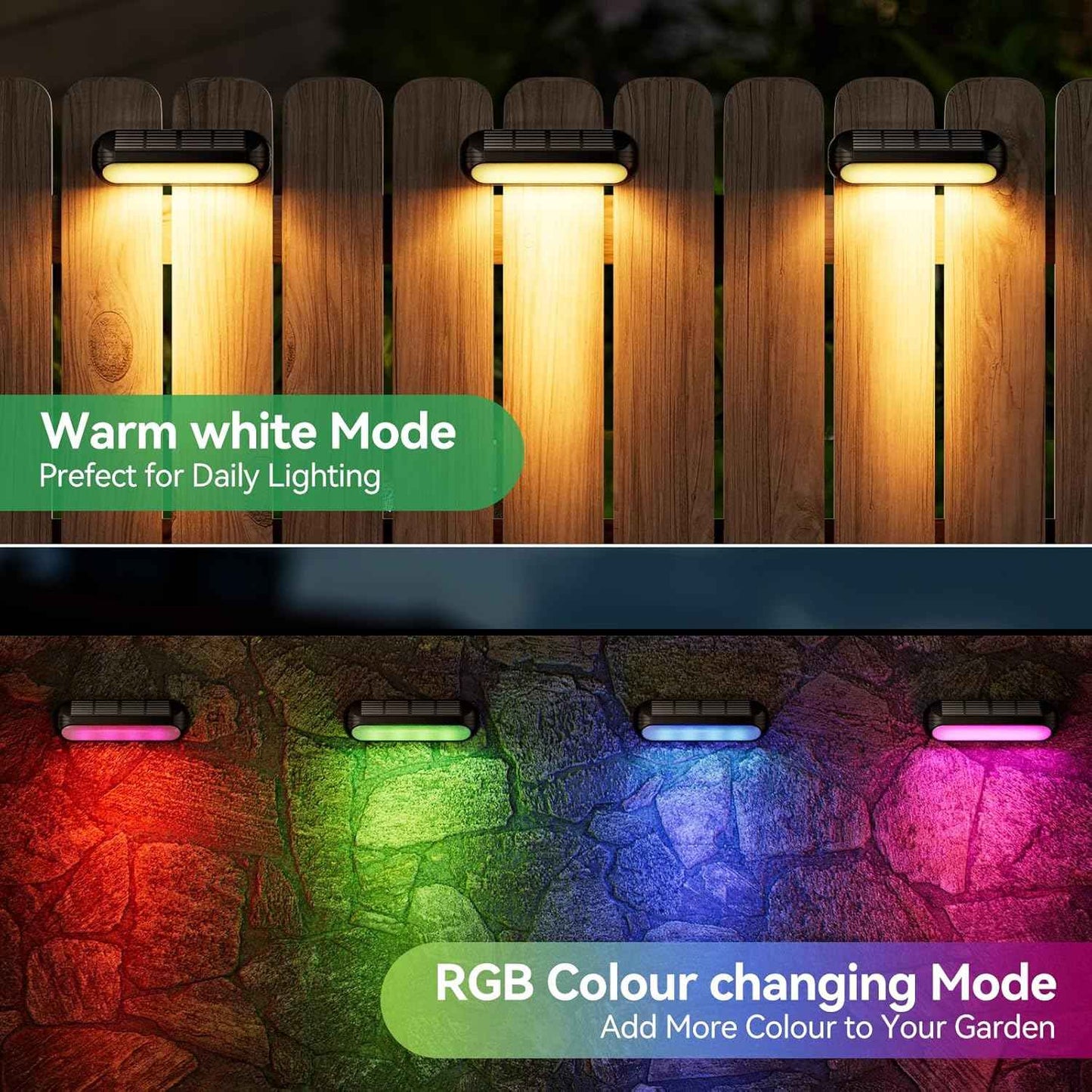 Ahaorigin Solar Outdoor Lights 4 Pack, Bright Fence Lights with Multi-Color Changing & Warm White Mode, Upgraded Solar Step Lights Outdoor Waterproof for Garden Deck Post Stair Yard and Wall