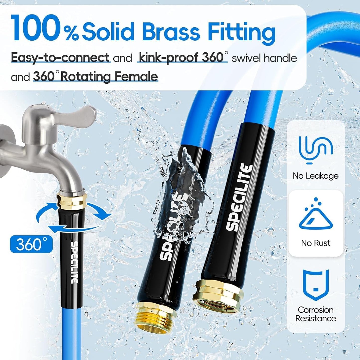 Hot/Cold Garden Water Hose 100 ftx 5/8 in, -50℉ To 190℉, Heavy Duty, Flexible, Burst 605 Psi, Lightweigh, Upgraded Rubber Pipe with 3/4" Brass Fittings For Backyard, Outdoor, Farm, Blue