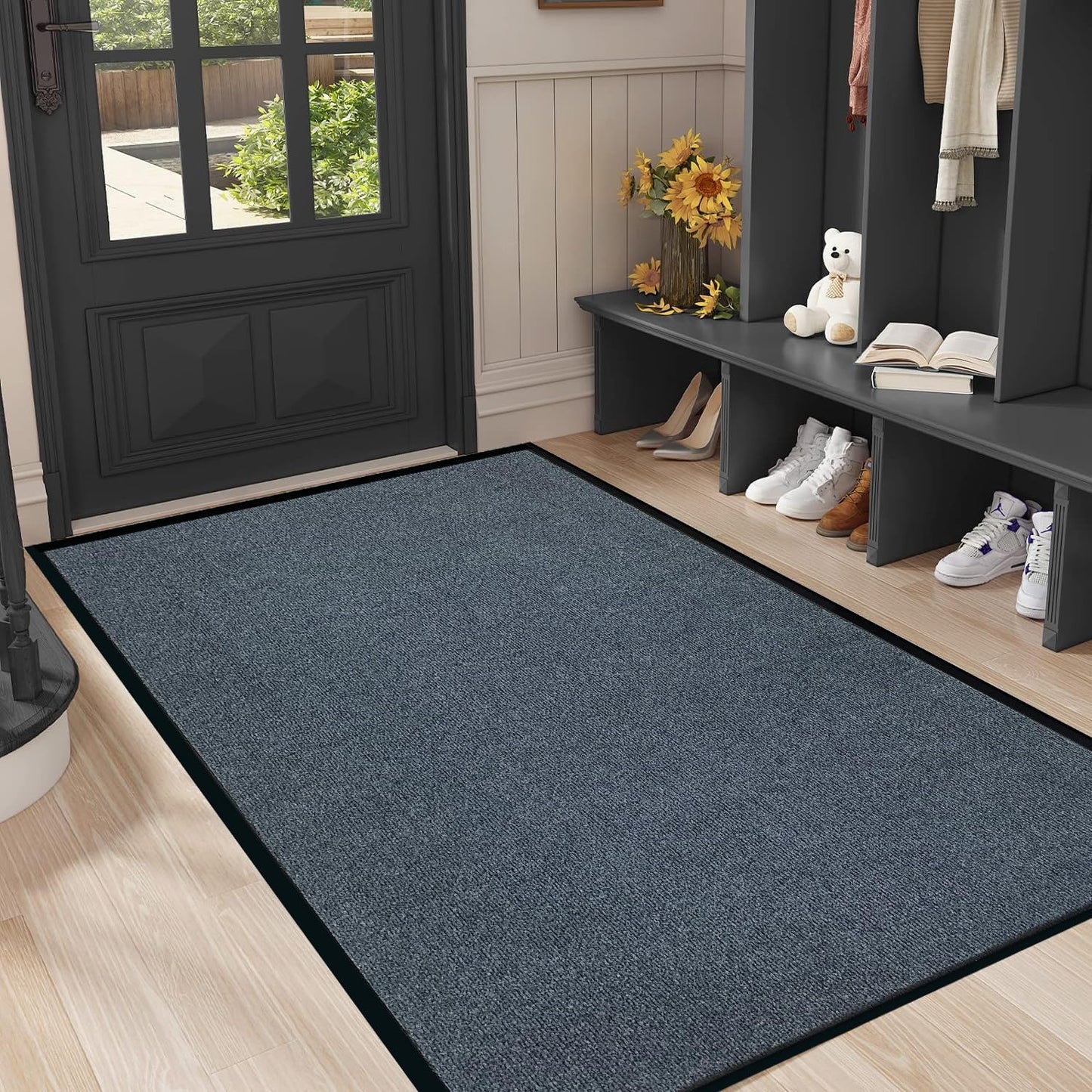 Commercial Grade Entrance Mat 3x5Ft Brush Step Entrance Rug with Striped Pattern&Rubber Border Indoor Outdoor Low Profile Rubber Entry Carpet Mat for Hallway,Home,High Traffic Area