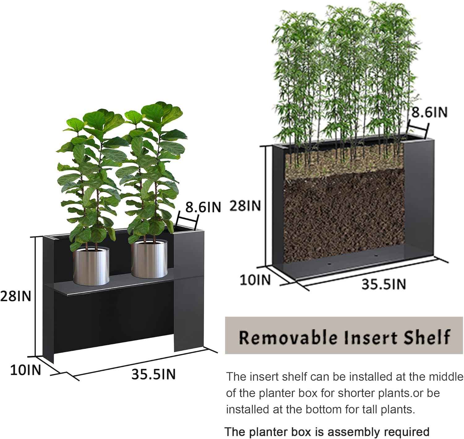 Metal Rectangular Planter Box, Galvanized Steel Tall Planters for Outdoor Plants, 35.5"x 10"x 28" White Outdoor Planters for Porch/Patio/Garden