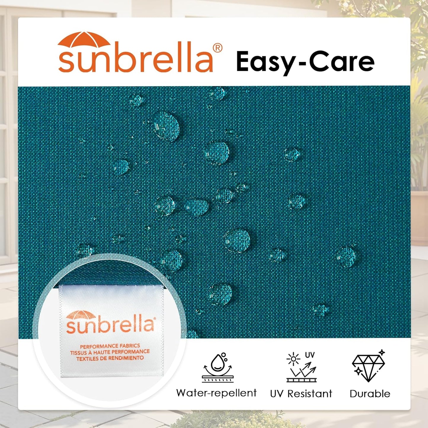 Outdoor Sunbrella Square Corner Seat Cushion, 19"x19"x3", Set of 4, Non Slip Seat Cushion Pads with Removable Cover for Patio Furniture, Garden Yard Lawn, Spectrum Peacock