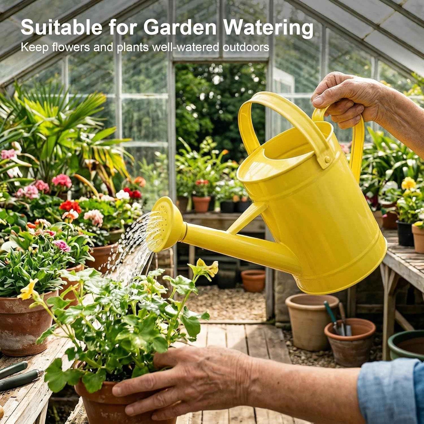 Topadorn 55 oz Vintage Metal Watering Can, Long Spout with Removable Sprinkler for Indoor & Outdoor Plants, Yellow