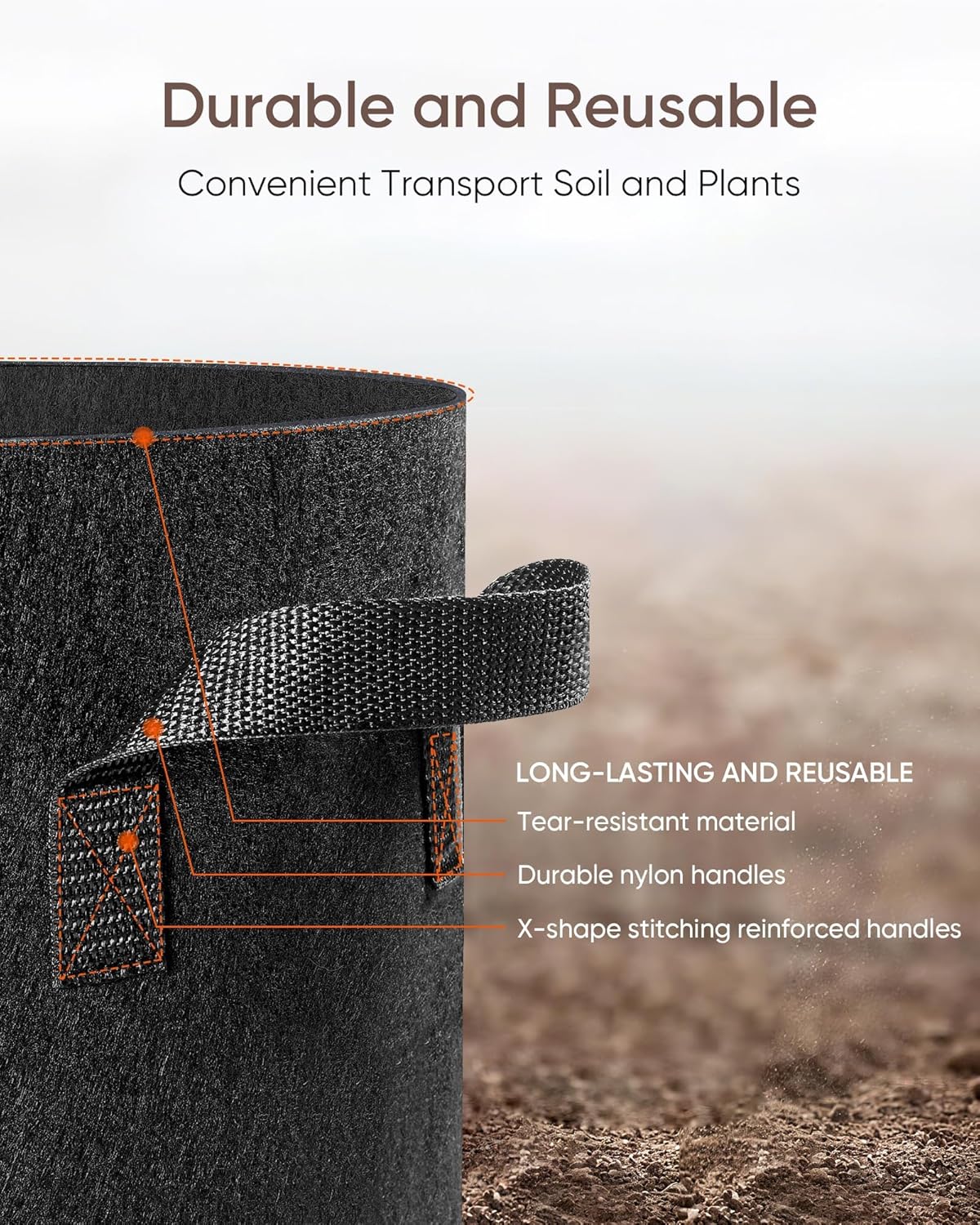 The Growing 5 Pack 2 Gallon Fabric Grow Bags，Thickened Aeration Nonwoven Fabric Plant Pots with Durable Handles,Heavy Duty 300G Planter Pot for Tomato, Fruits, Vegetables and Flowers, Black