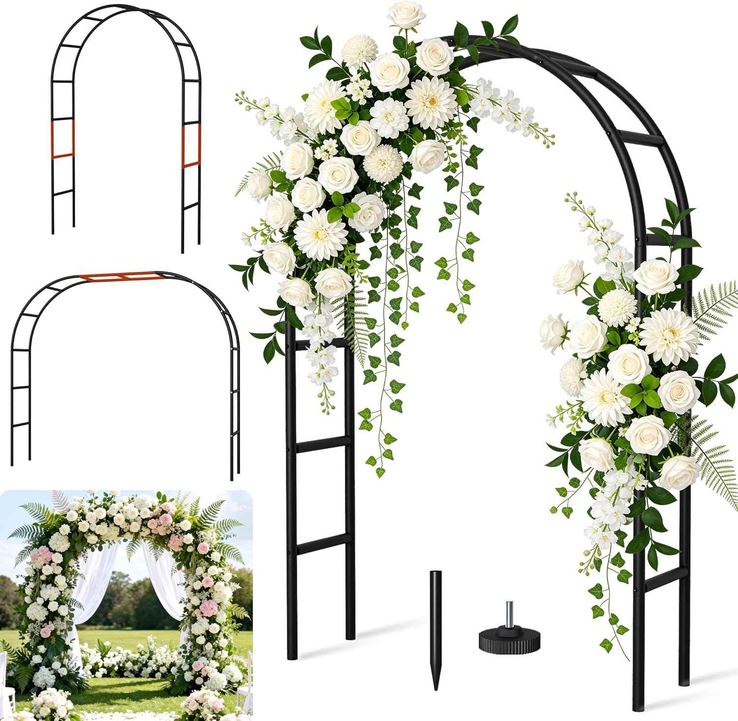 Thickened Rustproof Garden Arch Metal Trellis for Climbing Plants Outdoor, Wedding Arch Garden Arbor Frame Archway 4.9 x8.1 or 7.9 x6.7Ft Flower Arches for Bridal Party Decoration (Black)
