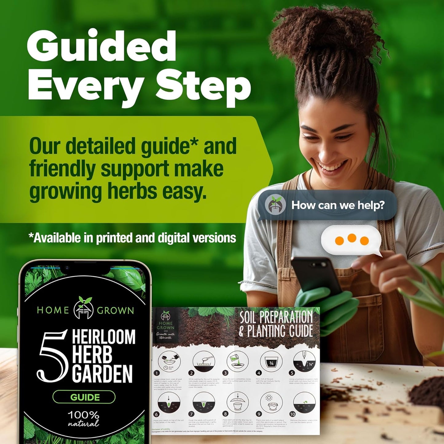 HOME GROWN Indoor Herb Garden Starter Kit - Christmas Gift for Gardeners - Complete 5 Herb Plant Grow Kit - Unique Gift for Mom, Women, Her, Men - Birthday Gift
