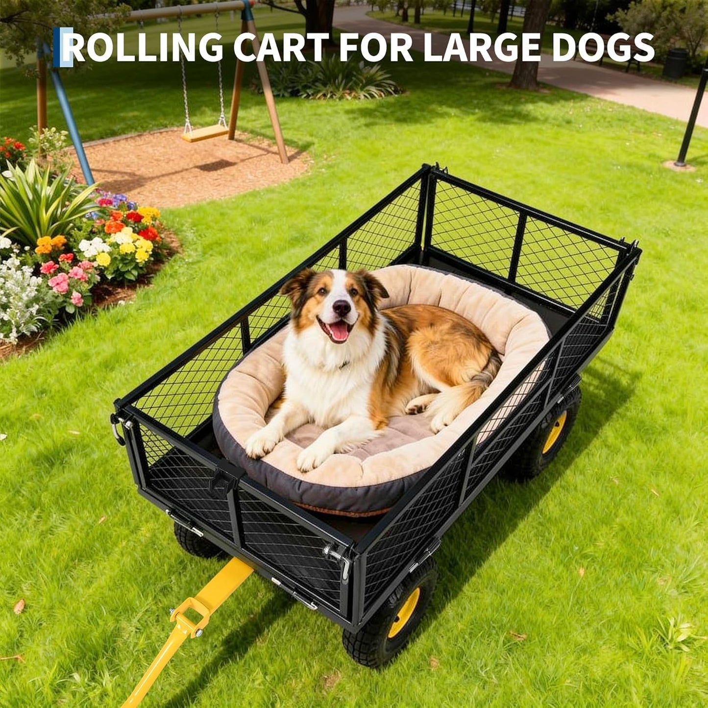 900 Lb Capacity Heavy Duty Steel Garden Cart – 2-in-1 Utility Wagon with Removable Mesh Sides, 10" All-Terrain Tires, Flatbed Conversion, 180° Rotating Handle – Perfect for Lawn, Garden & Backyard