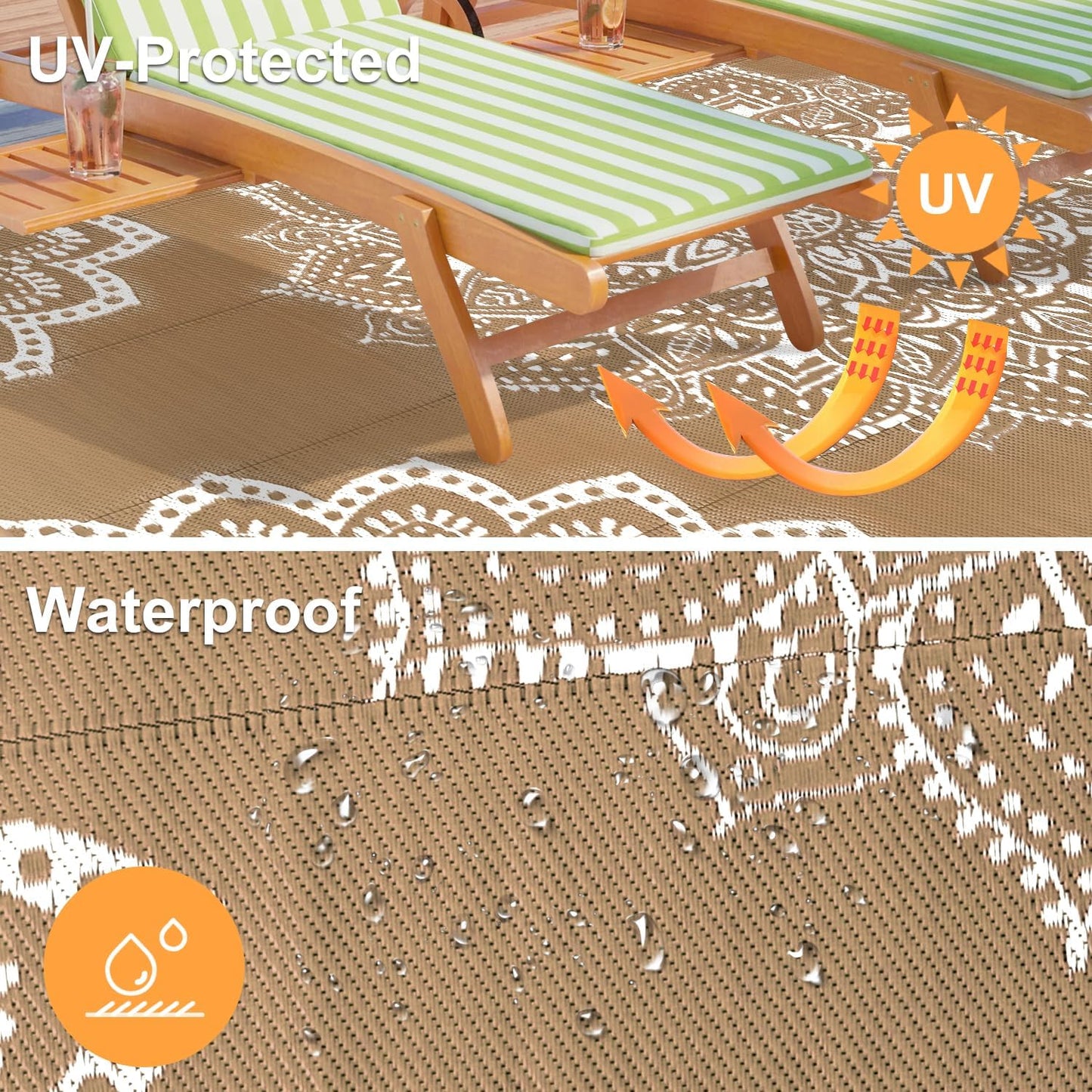 Yamaziot Waterproof Outdoor Rug 8x10 ft, Reversible Plastic Straw Rug for Patio Clearance, Camping, RV Mat, Large Outside Rug Carpet for Porch, Deck, Backyard, Balcony, Picnic (Brown)