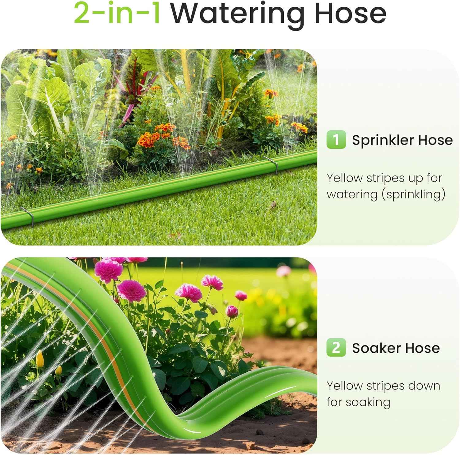 Sprinkler Soaker Hose 25 FT for Yard Garden, Flat Soaker Hose with Stakes, Irrigation Drip Hose, Watering Hose with Holes for Lawn