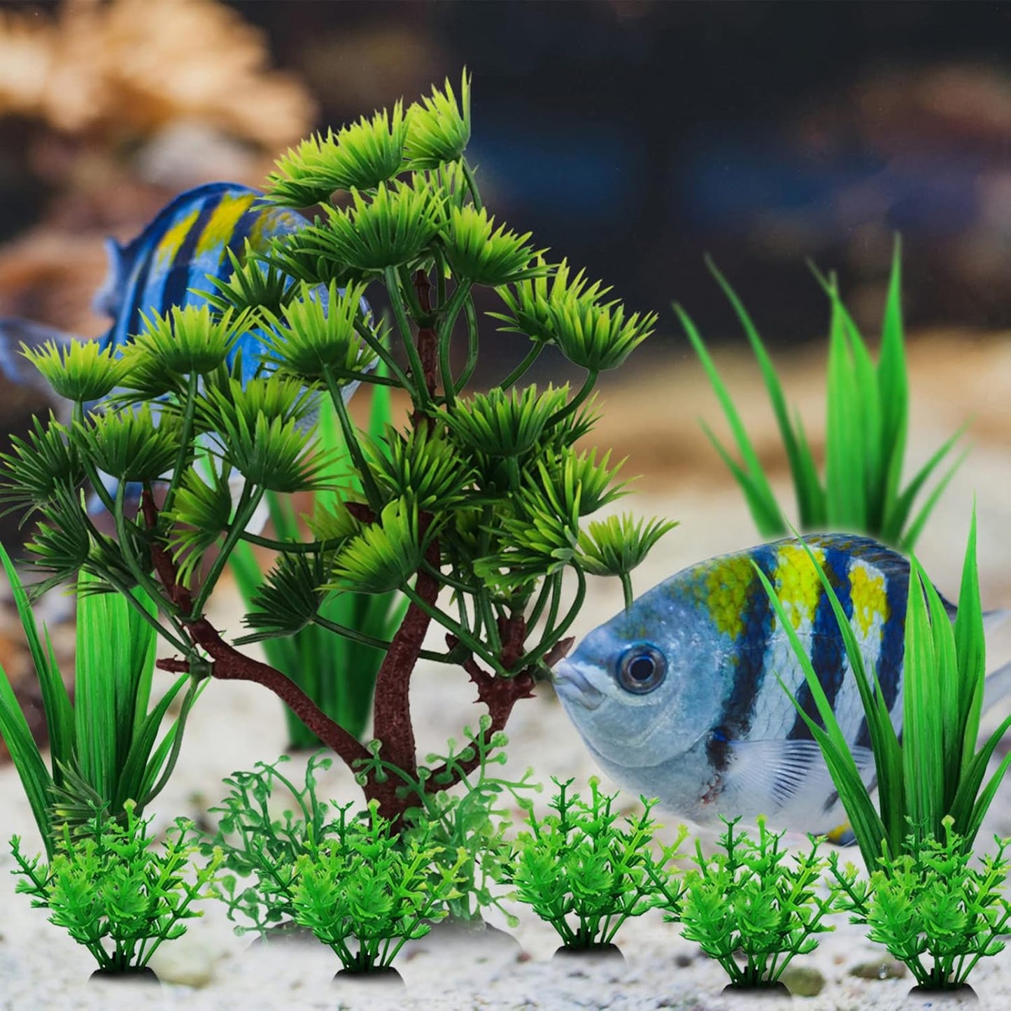 Fish Tank Plants Decorations, 10pcs Aquarium Decor Artificial Plants, Green Plastic Tree Fish Decorations for Tank