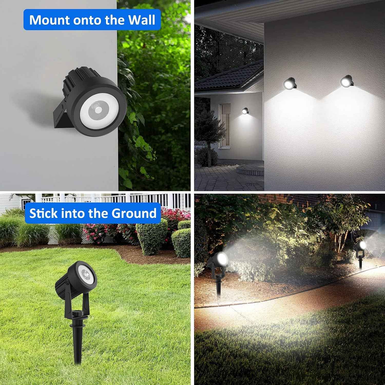 T-SUNUS Christmas Solar Garden Spotlight White Outdoor, 4-in-1 Spot Lights 6000K IP65 Waterproof 9.8ft Cable 5W Separated Panel, Auto On/Off Spotlights for Tree Yard Driveway Pathway Pond Halloween