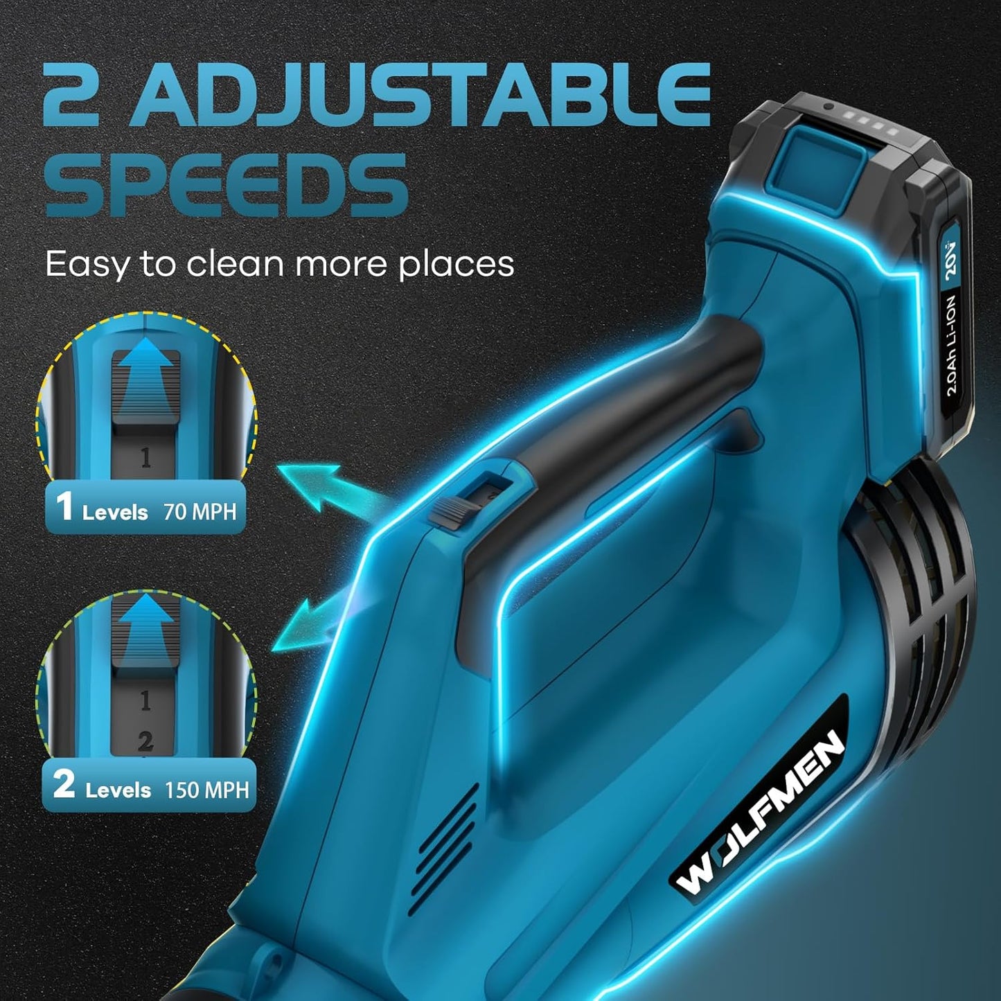 Leaf Blower, Electric Cordless Leaf Blower with 2 Batteries and Charger, 2 Speed Mode, Lightweight Leaf Blowers for Blowing Leaves, Lawn Care, Patio Cleaning and Dust