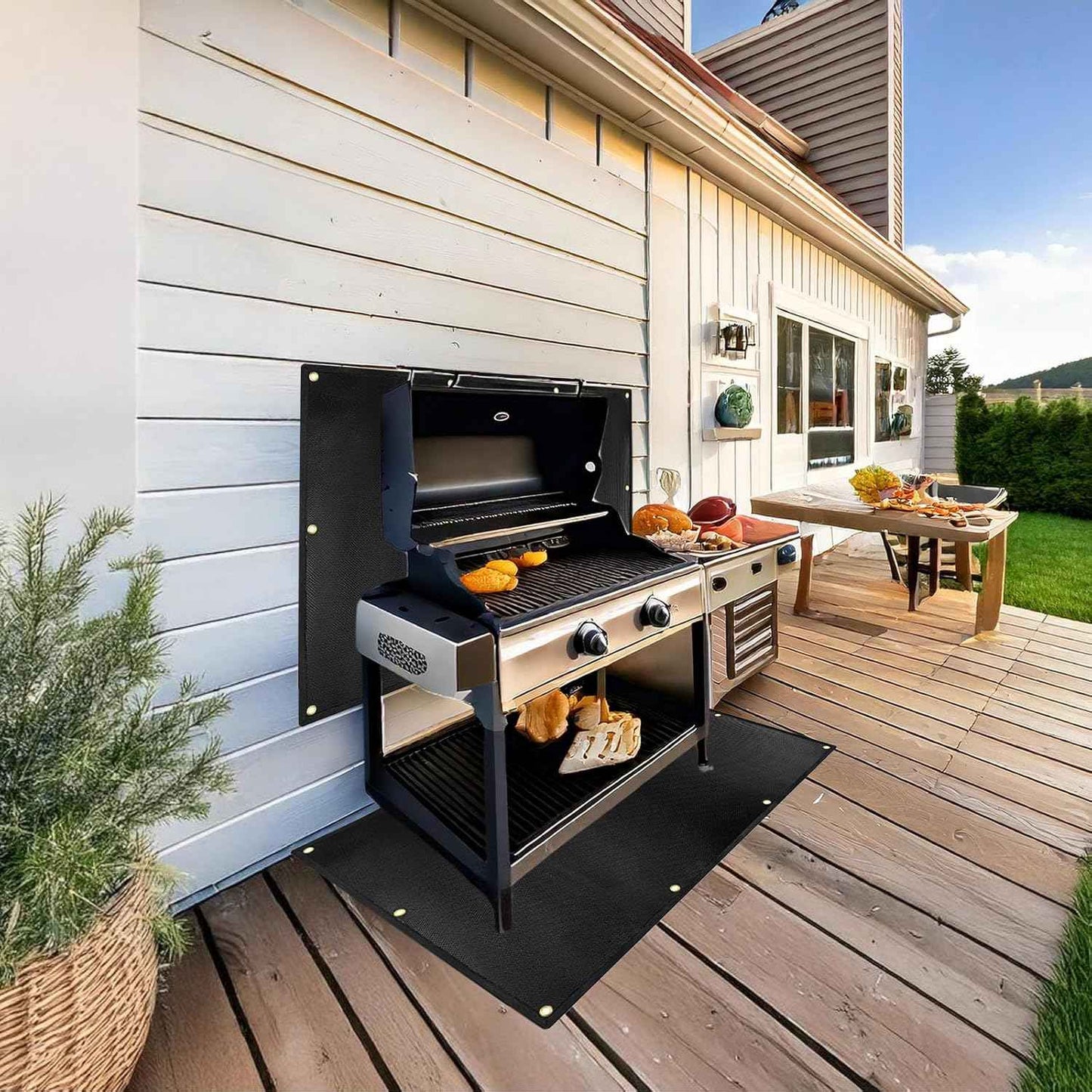 3' X 5' heat shield for the wall behind the grill, Fireproof heat shield for grill, protecting deck fence railing from grill heat, stove wall protector, BBQ Smoke，grill mats for outdoor grill