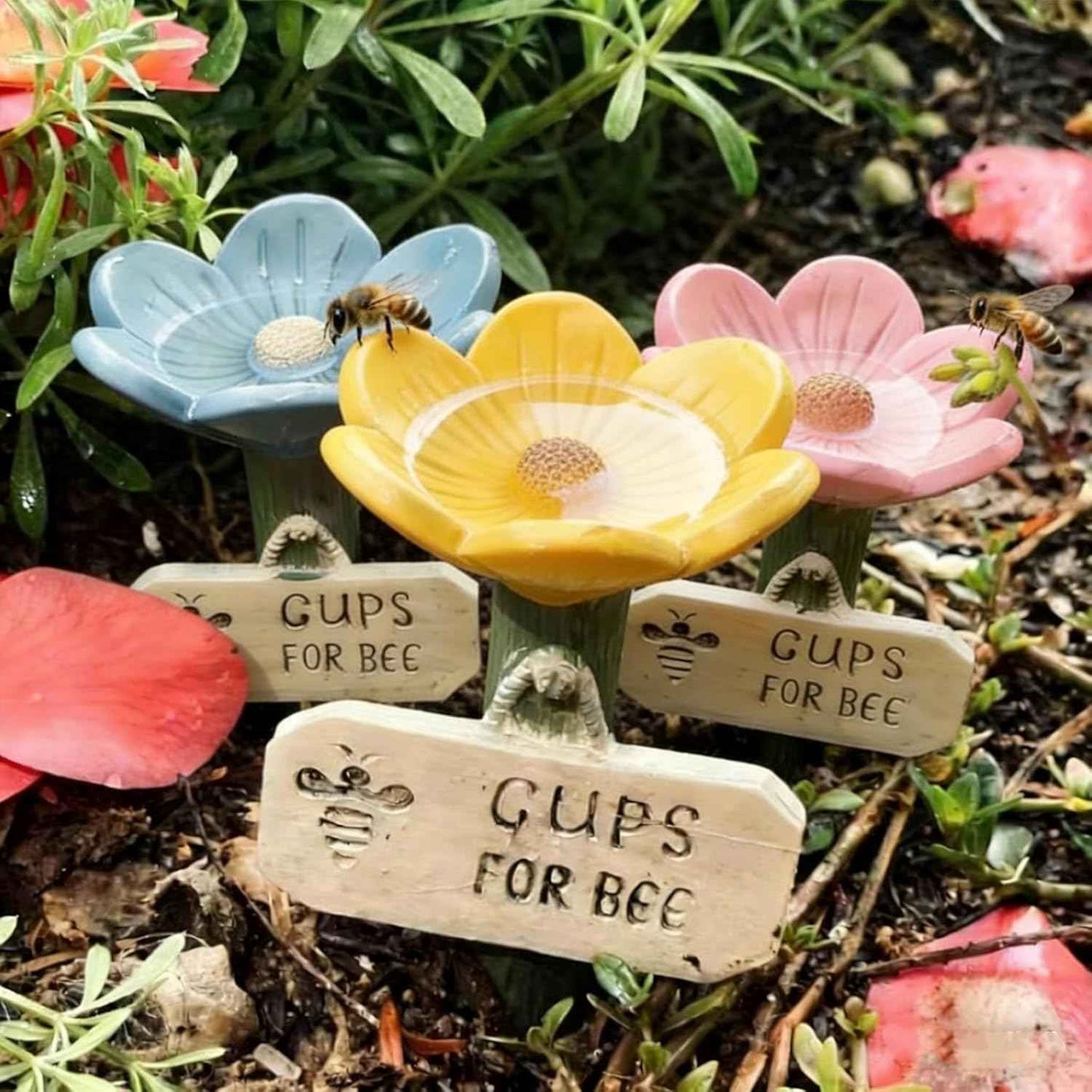 Bee Watering Station for Garden Insect Drinking Cups Flower-Shaped Bee Water for Bees Butterflies Bee Watering Station Feeder with Stake Base (5pcs Mix)