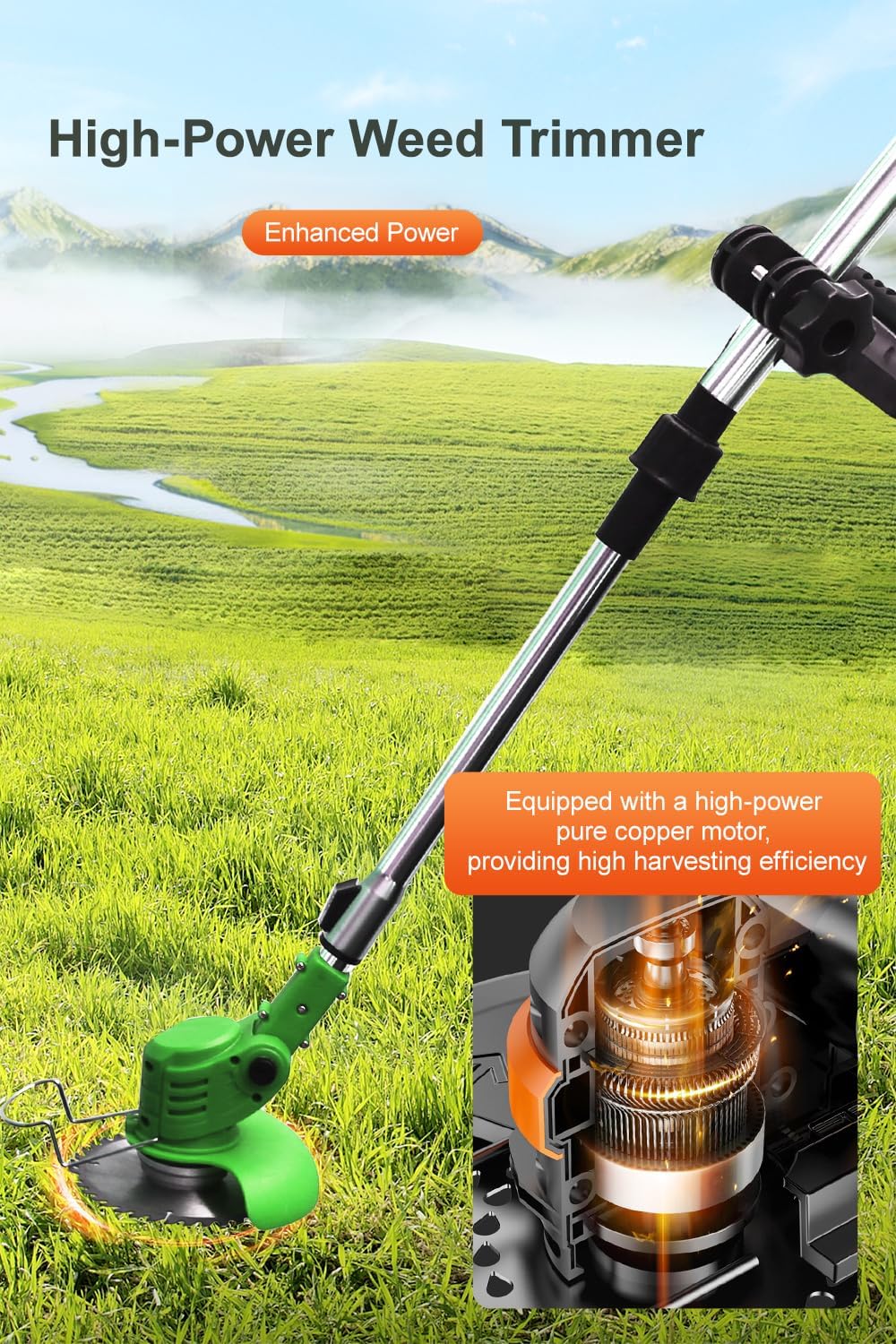 Cordless Weed Wacker,Electric Weed Eater,2 Batteries,Grass Trimmer Cordless,Weed Erimmer Green GCJ