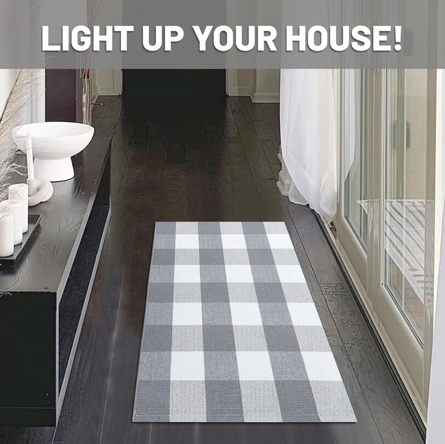 IOHOUZE Buffalo Plaid Checkered Rug 2x3 Ft Front Door Mats, Washable Area Rugs for Front Porch Decor, Spring Summer Welcome Mats Outdoor, Grey White Rug for Farmhouse/Entryway/Home Entrance